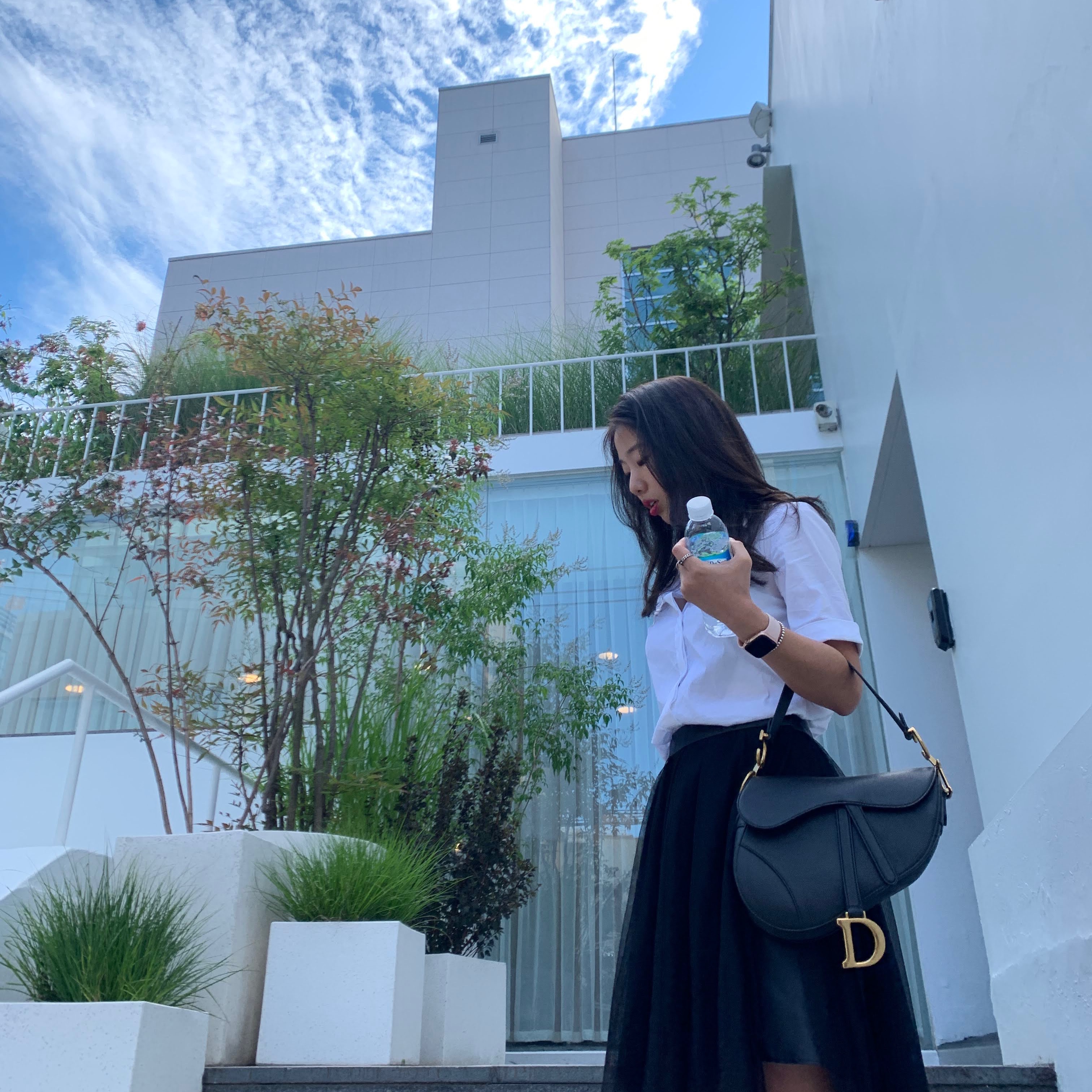Dior Saddle Bag Grained Calfskin Black Gold 착용 스타일 - 3