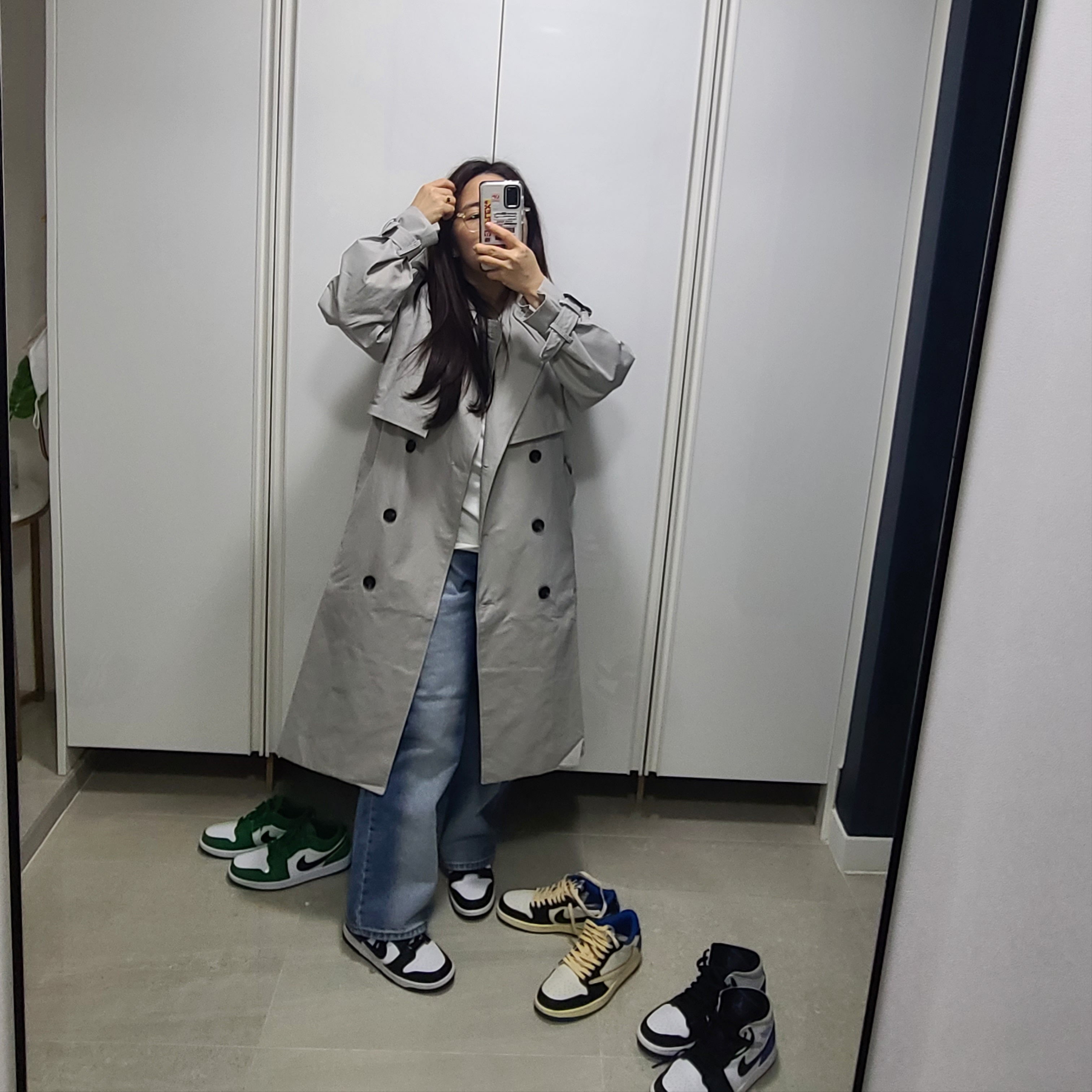 Jordan 1 x Travis Scott x Fragment Retro Low OG SP Military Blue, (W) Nike Dunk Low Black 착용 스타일