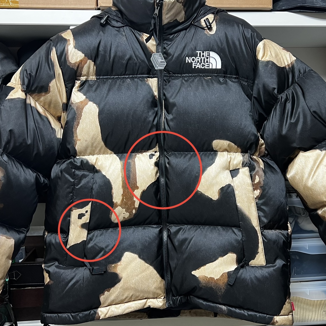 Supreme x The North Face Bleached Denim Print Nuptse Jacket Black - 21FW 착용 스타일 - 1