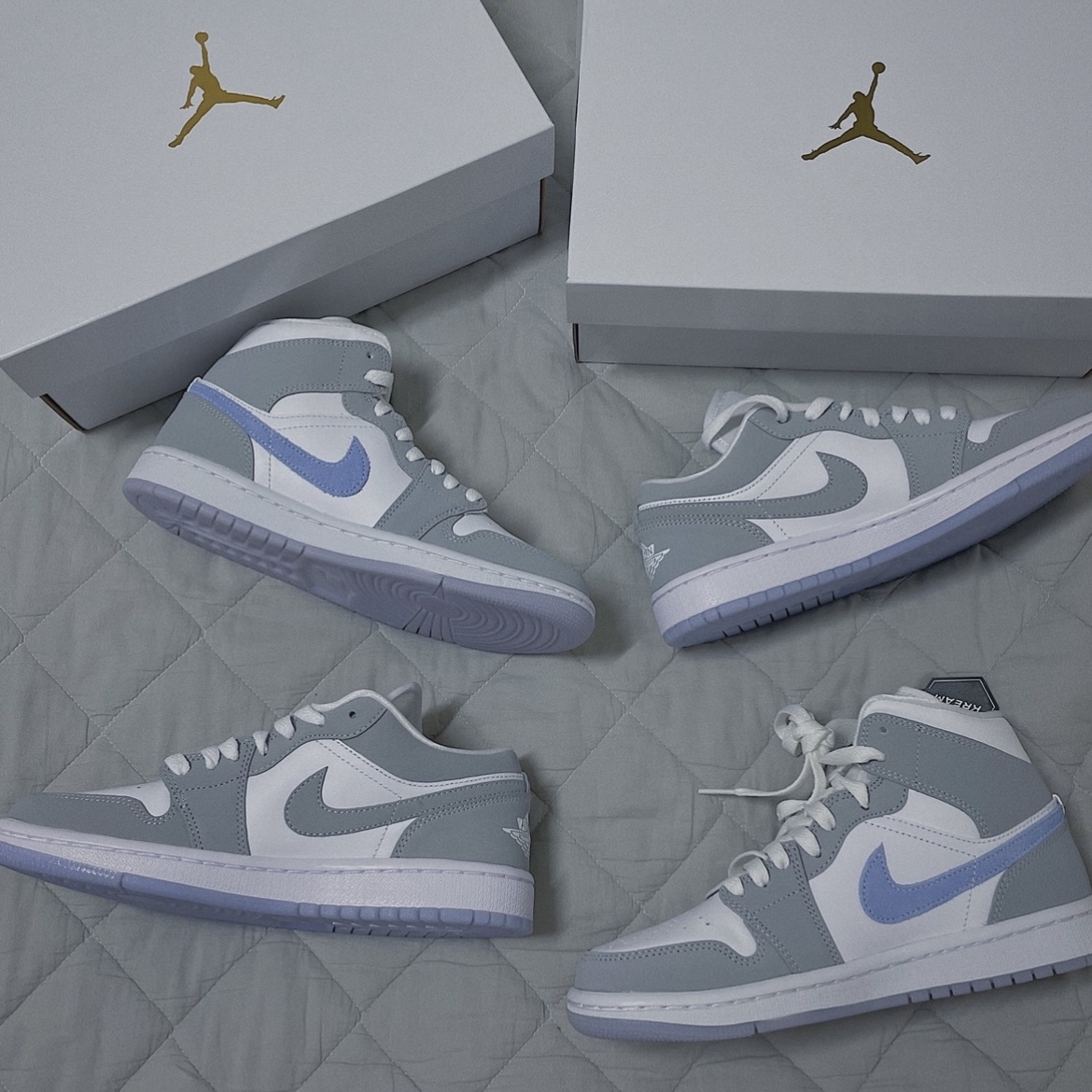 (W) Jordan 1 Mid Wolf Grey, (W) Jordan 1 Low White Wolf Grey 착용 스타일