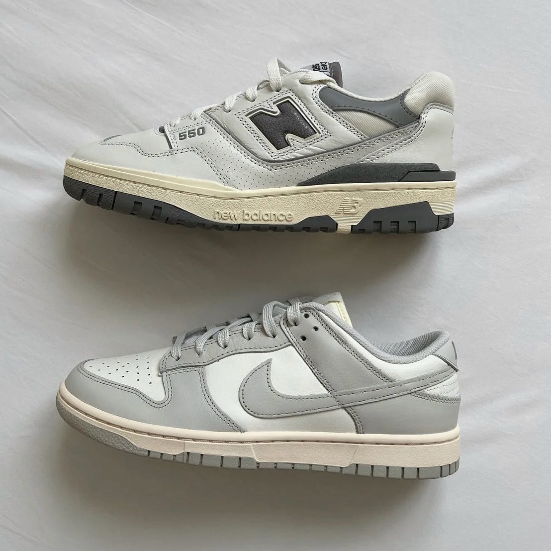 (W) Nike Dunk Low Light Bone, New Balance x Aime Leon Dore 550 Silver Mix 착용 스타일 - 2