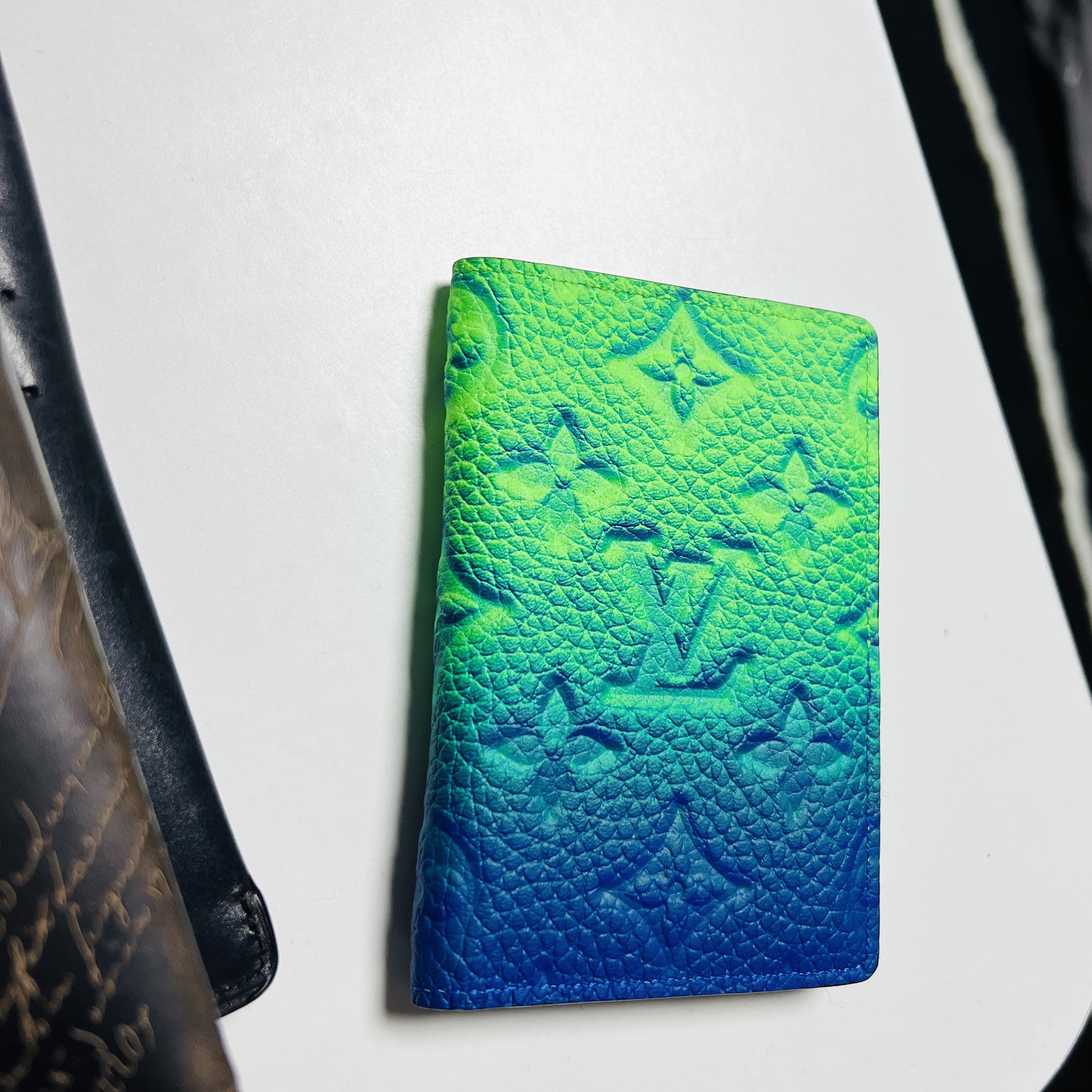 Louis Vuitton Pocket Organizer Taurillon Monogram Blue Green 착용 스타일
