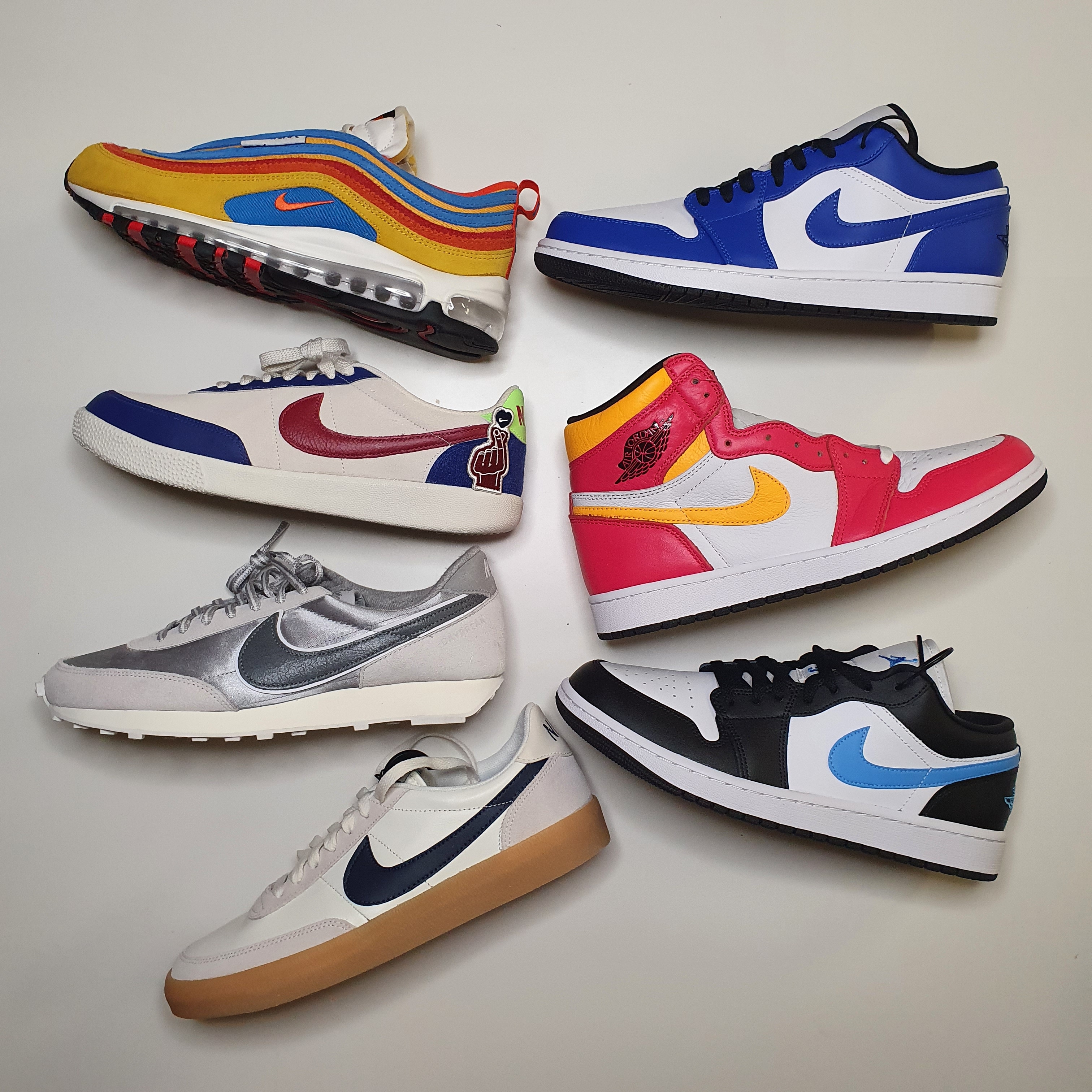 Nike x J.Crew Killshot 2 Sail Midnight Navy, (W) Nike Daybreak SE Light Smoke Grey 착용 스타일