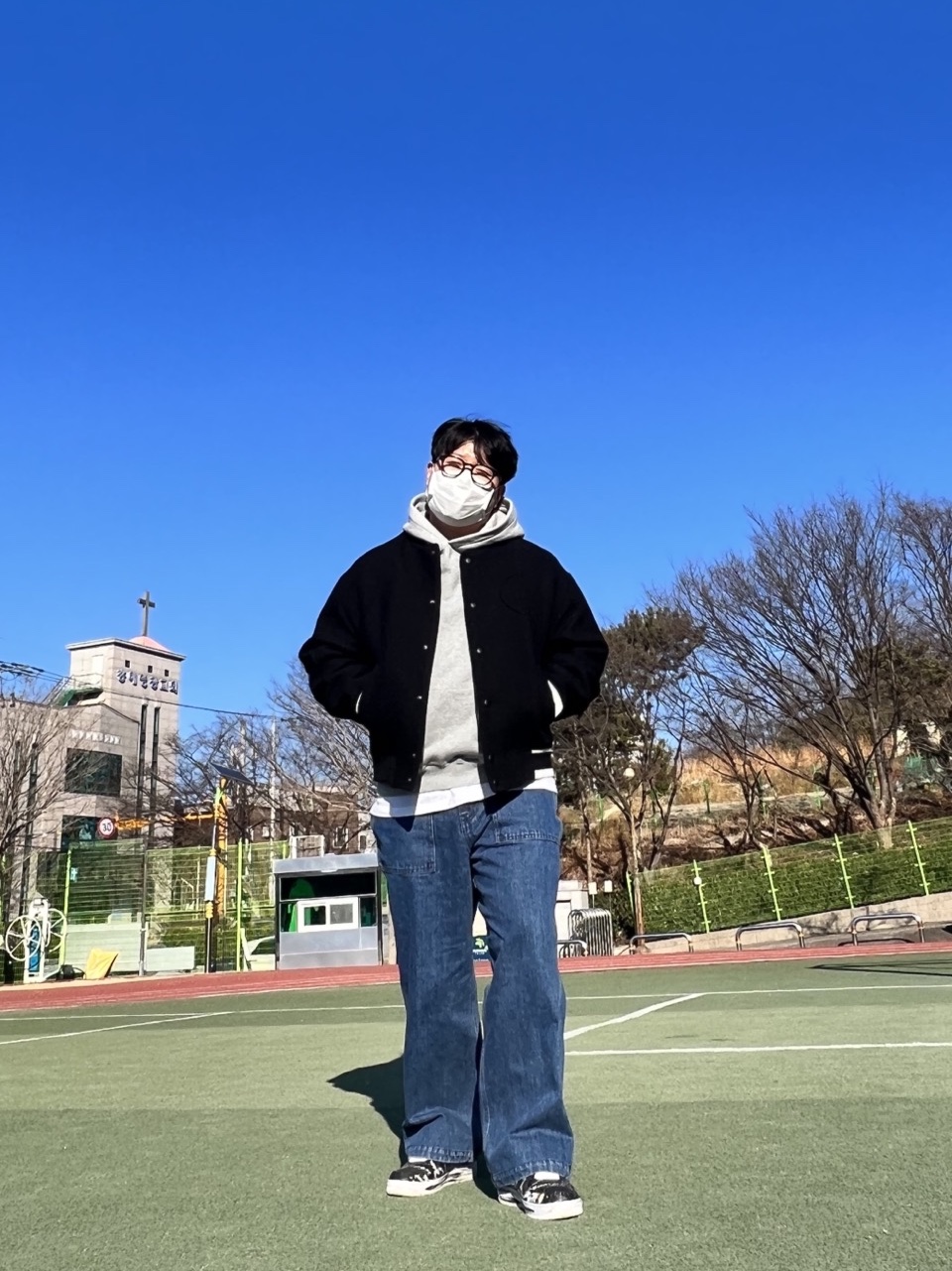 Zara x Ader Error Wool Blend Bomber Black, IAB Studio Hoodie Oatmeal Gray - 21SS 착용 스타일 - 1