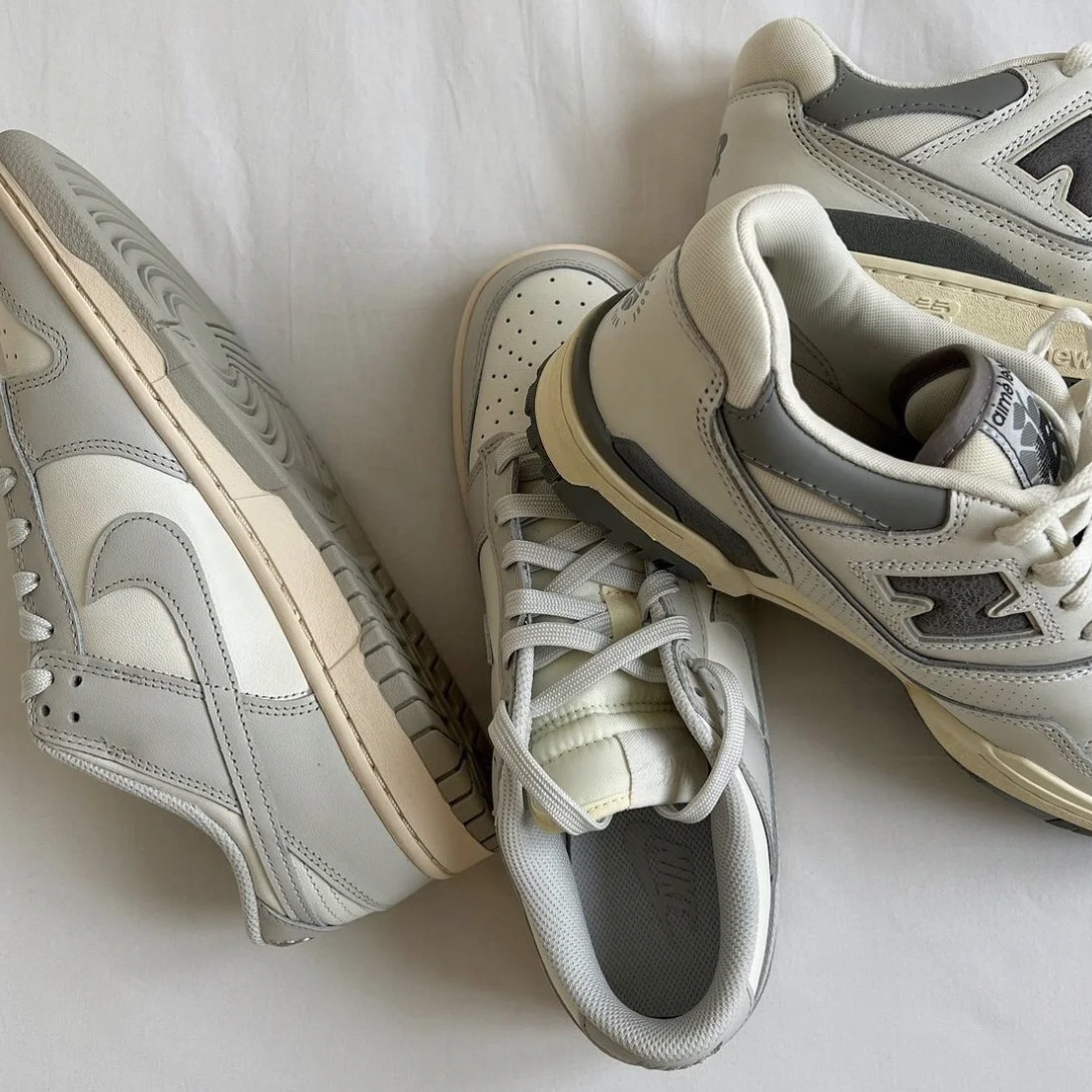 (W) Nike Dunk Low Light Bone, New Balance x Aime Leon Dore 550 Silver Mix 착용 스타일 - 1