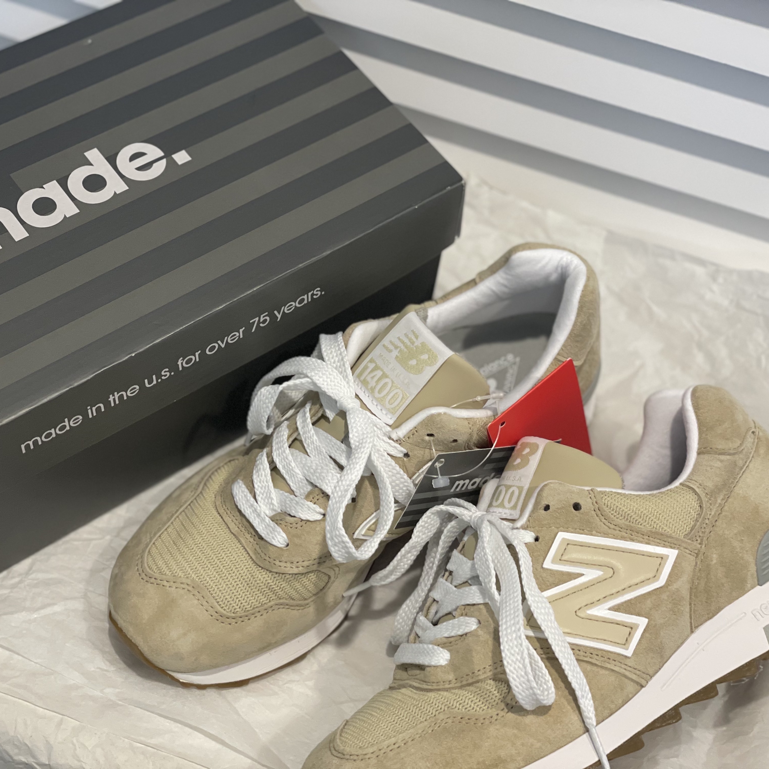 New Balance 1400 Made in USA Tan 착용 스타일