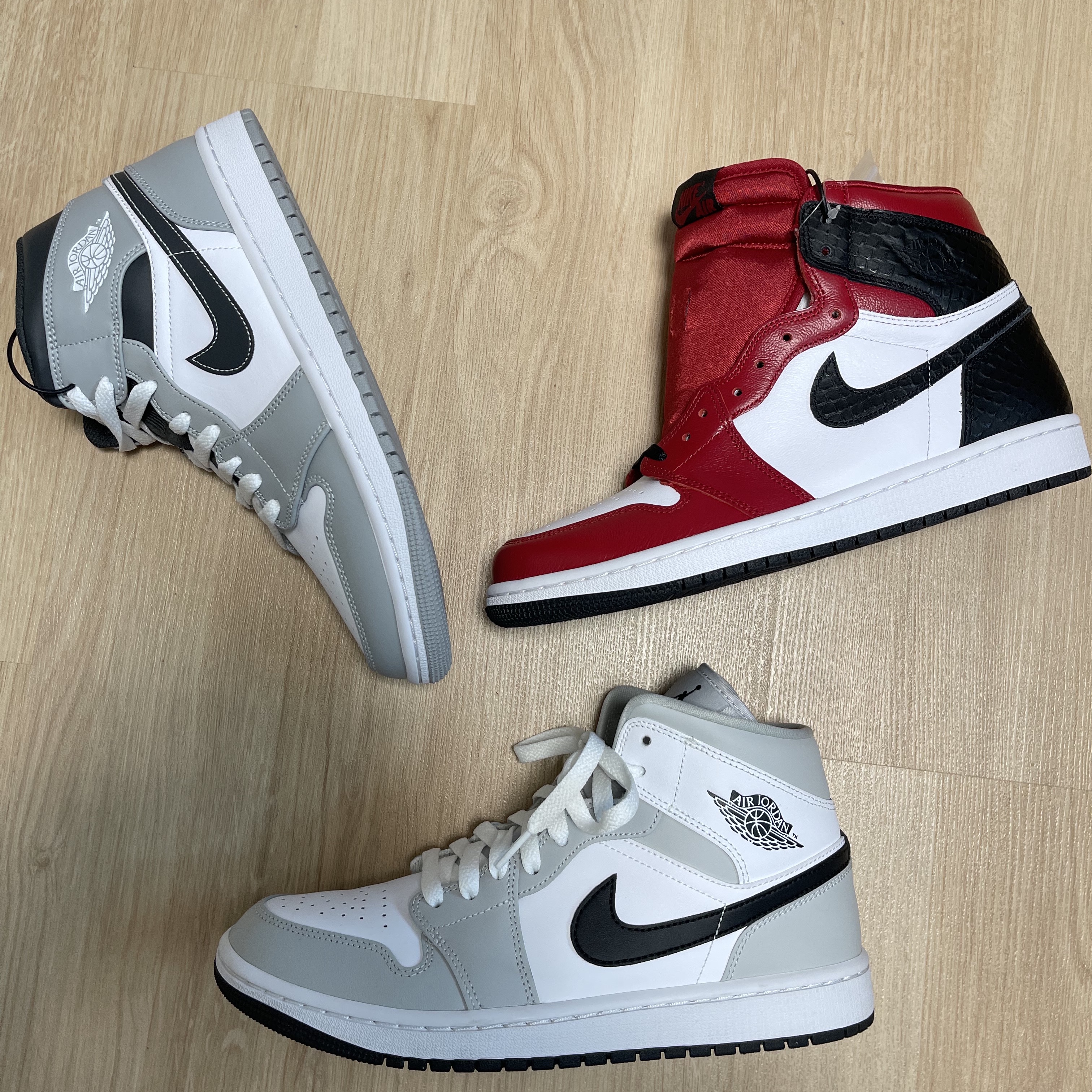 Jordan 1 Mid Light Smoke Grey Anthracite, (W) Jordan 1 Mid Grey Fog 착용 스타일 - 4