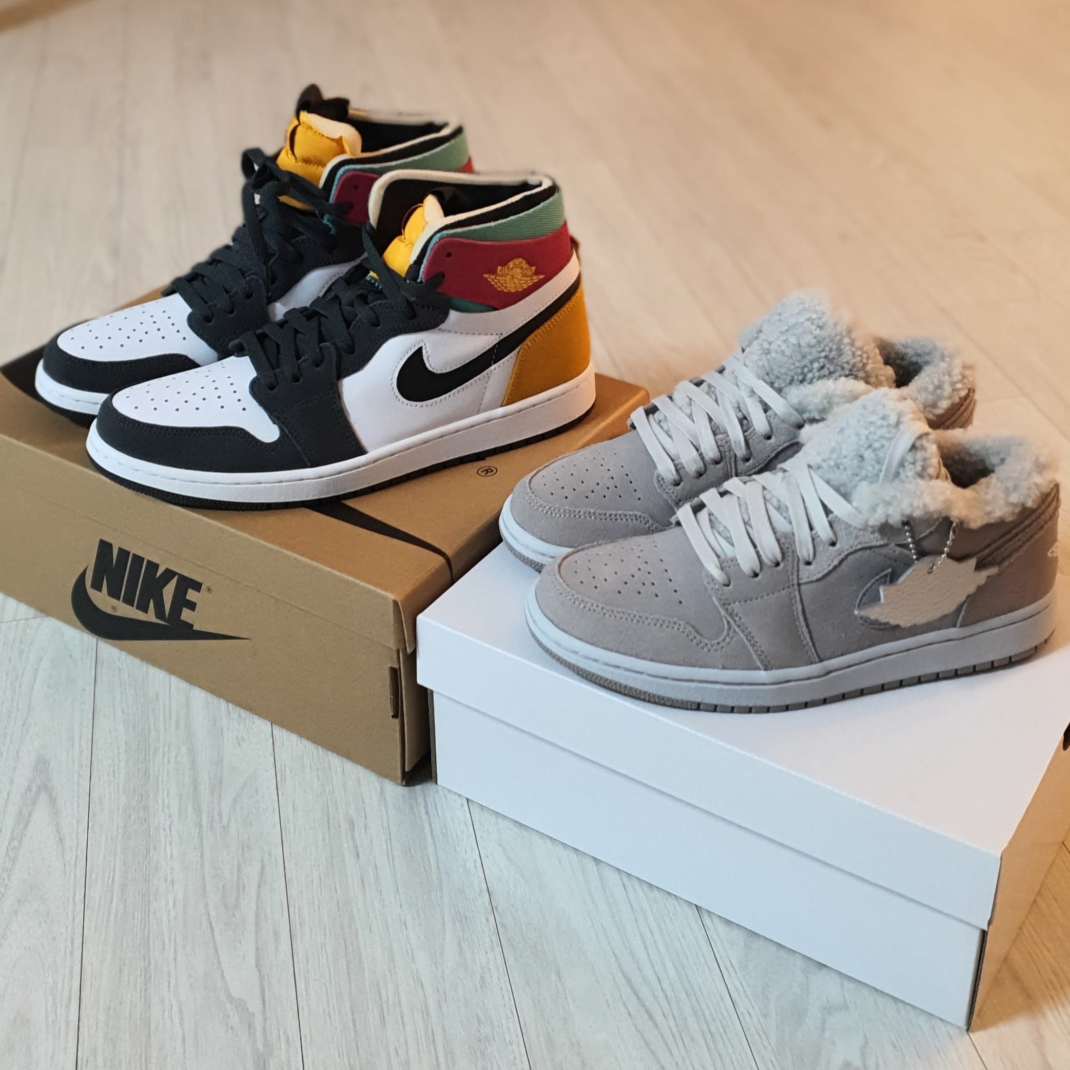 (W) Jordan 1 Low SE Sherpa Fleece, Jordan 1 Zoom Air CMFT Anthracite Pink Gold 착용 스타일