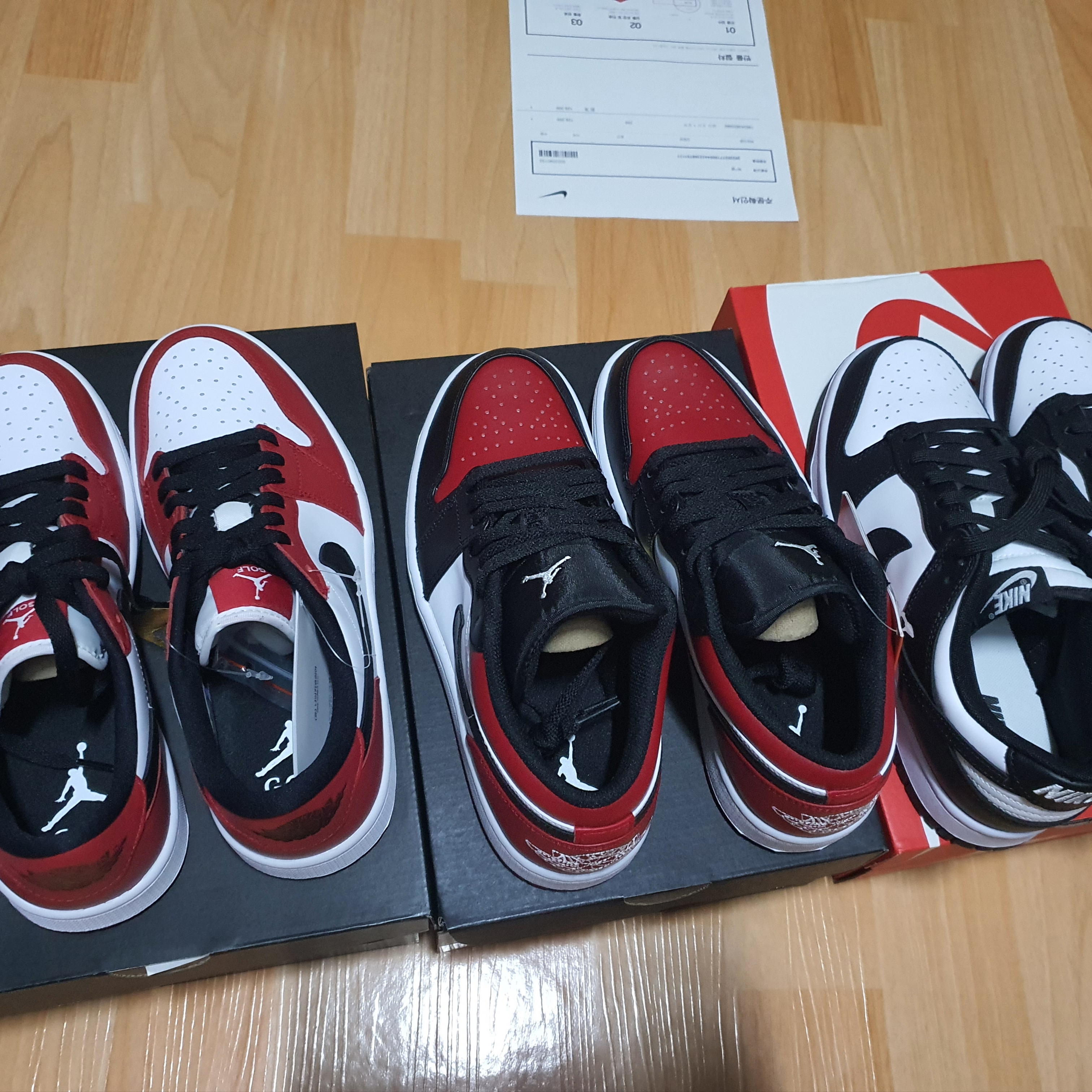 Nike Dunk Low Retro Black, Jordan 1 Low Bred Toe 착용 스타일 - 4