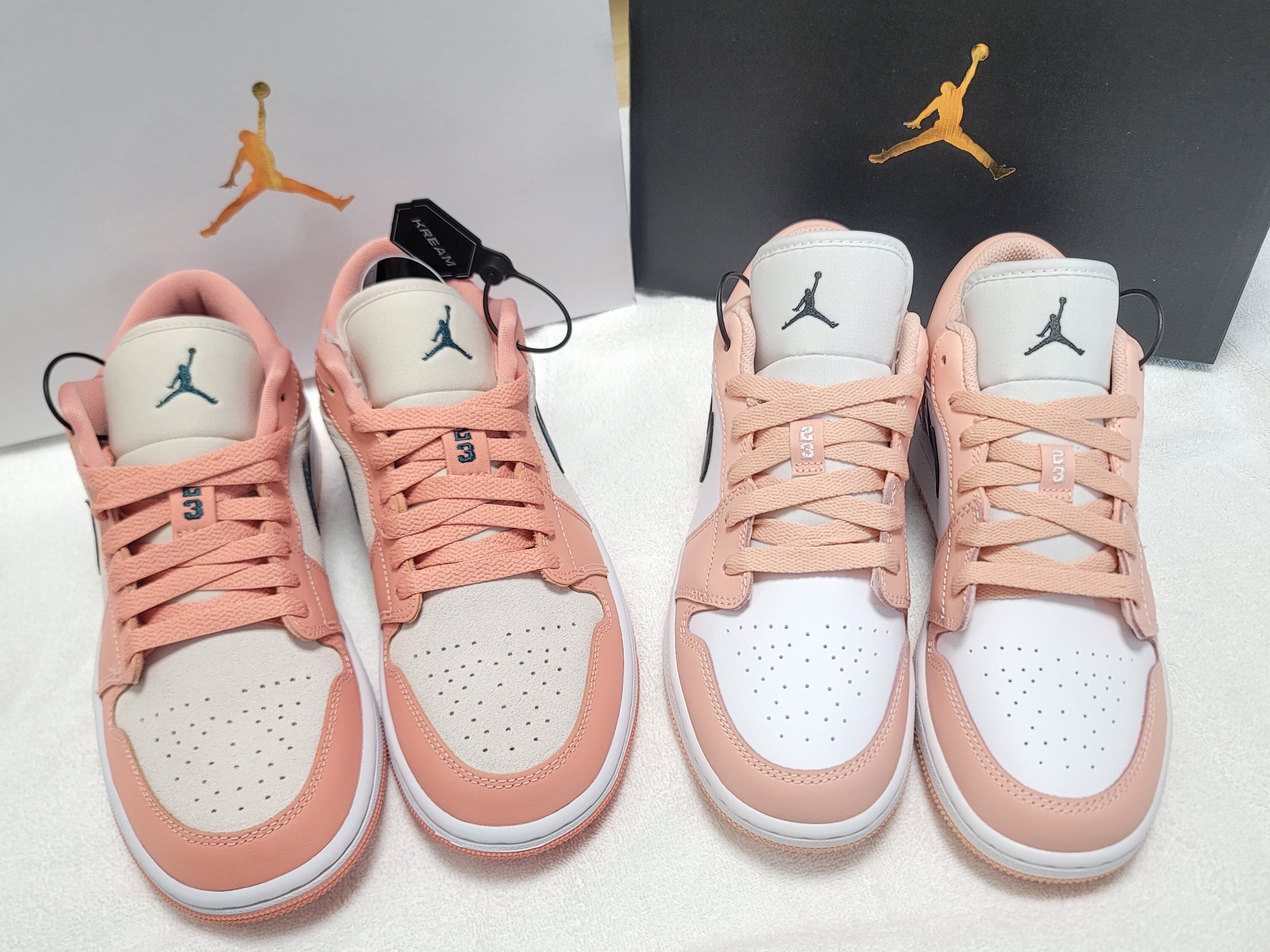 (W) Jordan 1 Low Light Madder Root, (GS) Jordan 1 Low Light Arctic Pink 착용 스타일 - 2