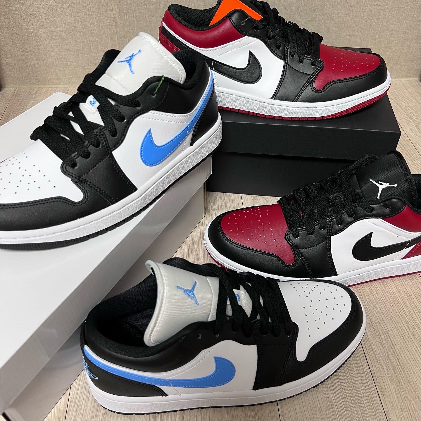 (W) Jordan 1 Low Black University Blue, Jordan 1 Low Bred Toe 착용 스타일 - 3