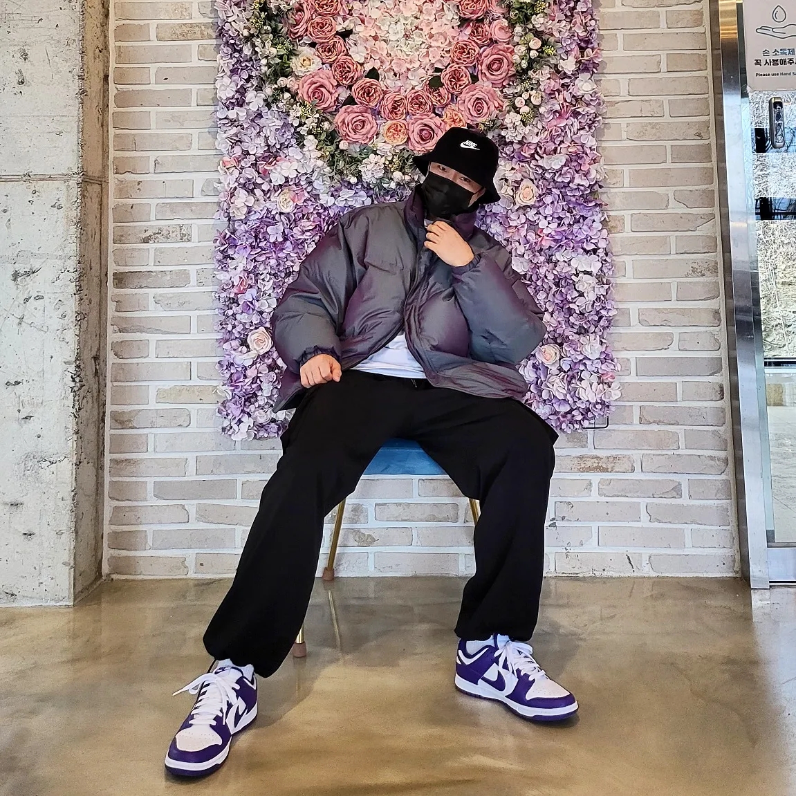 Nike Dunk Low Retro Championship Court Purple, Nike Futura Washed Bucket Hat Black 착용 스타일