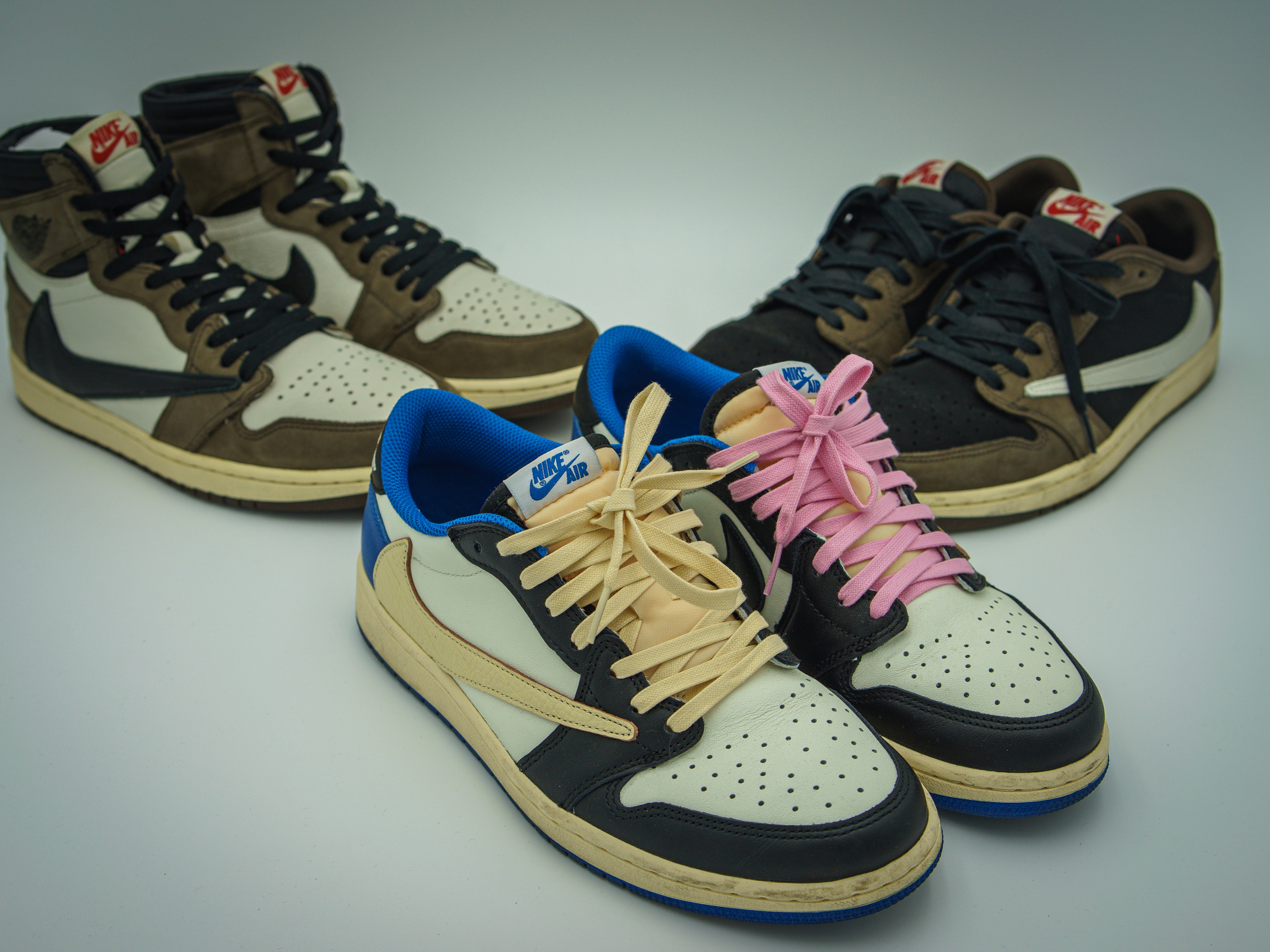 Jordan 1 x Travis Scott Retro High OG SP Mocha, Jordan 1 x Travis Scott x Fragment Retro Low OG SP Military Blue 착용 스타일 - 2
