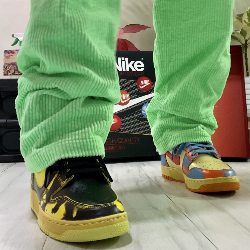 Nike Dunk High 1985 SP Yellow Acid Wash, Nike Dunk High 1985 SP Orange Acid Wash 착용 스타일 - 1