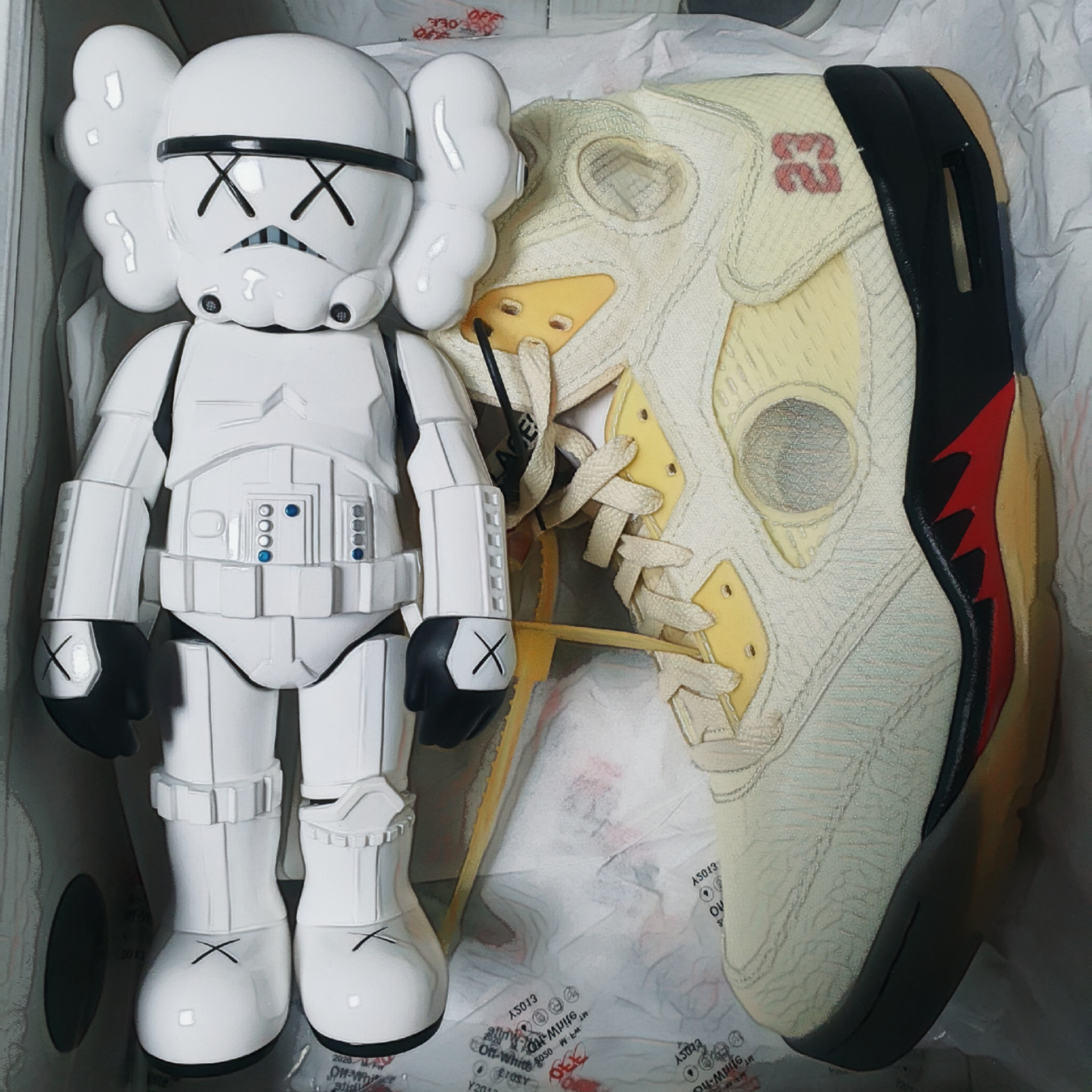 Jordan 5 x Off-White Retro SP Sail Fire Red 착용 스타일