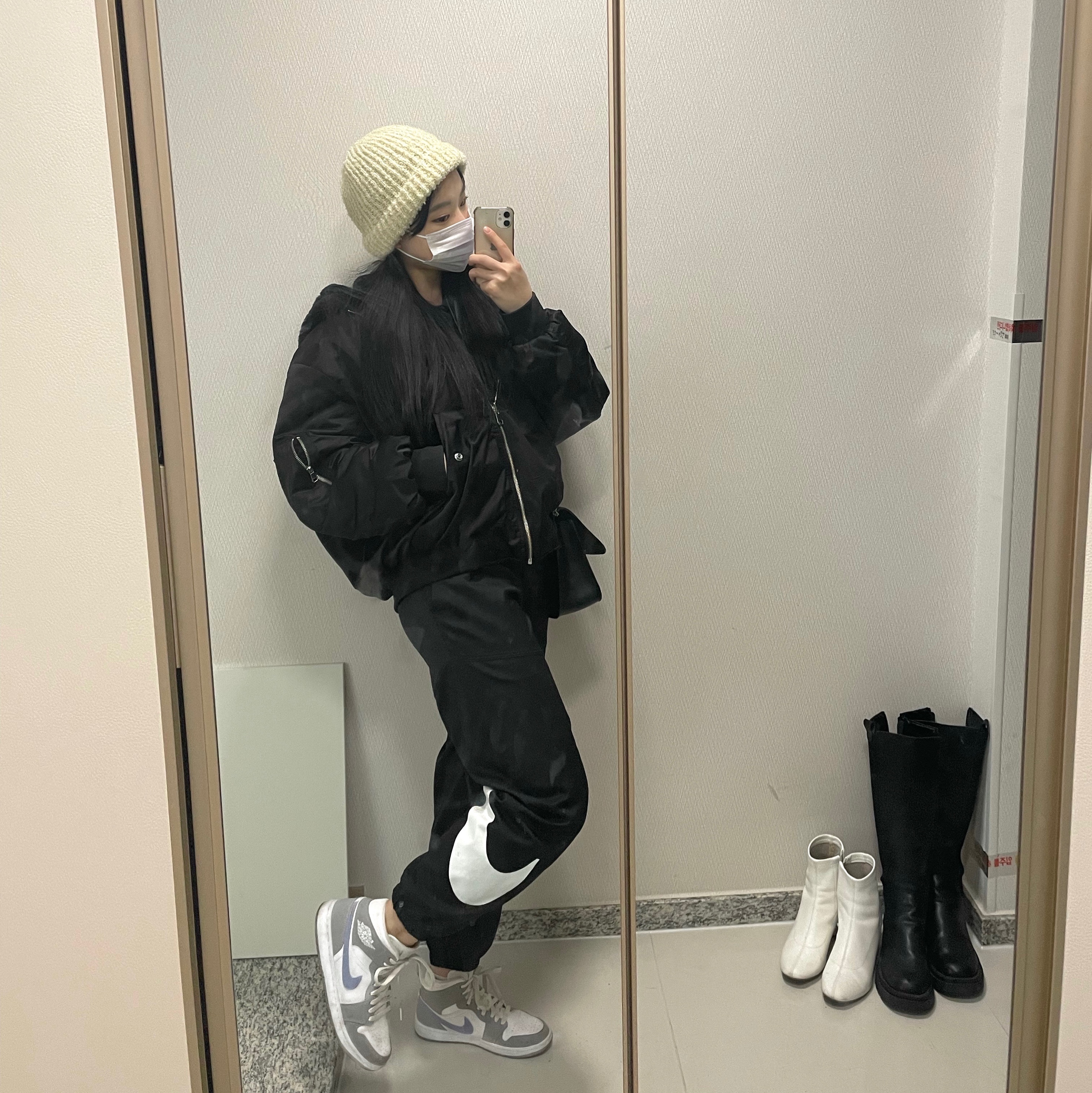 (W) Jordan 1 Mid Wolf Grey 착용 스타일