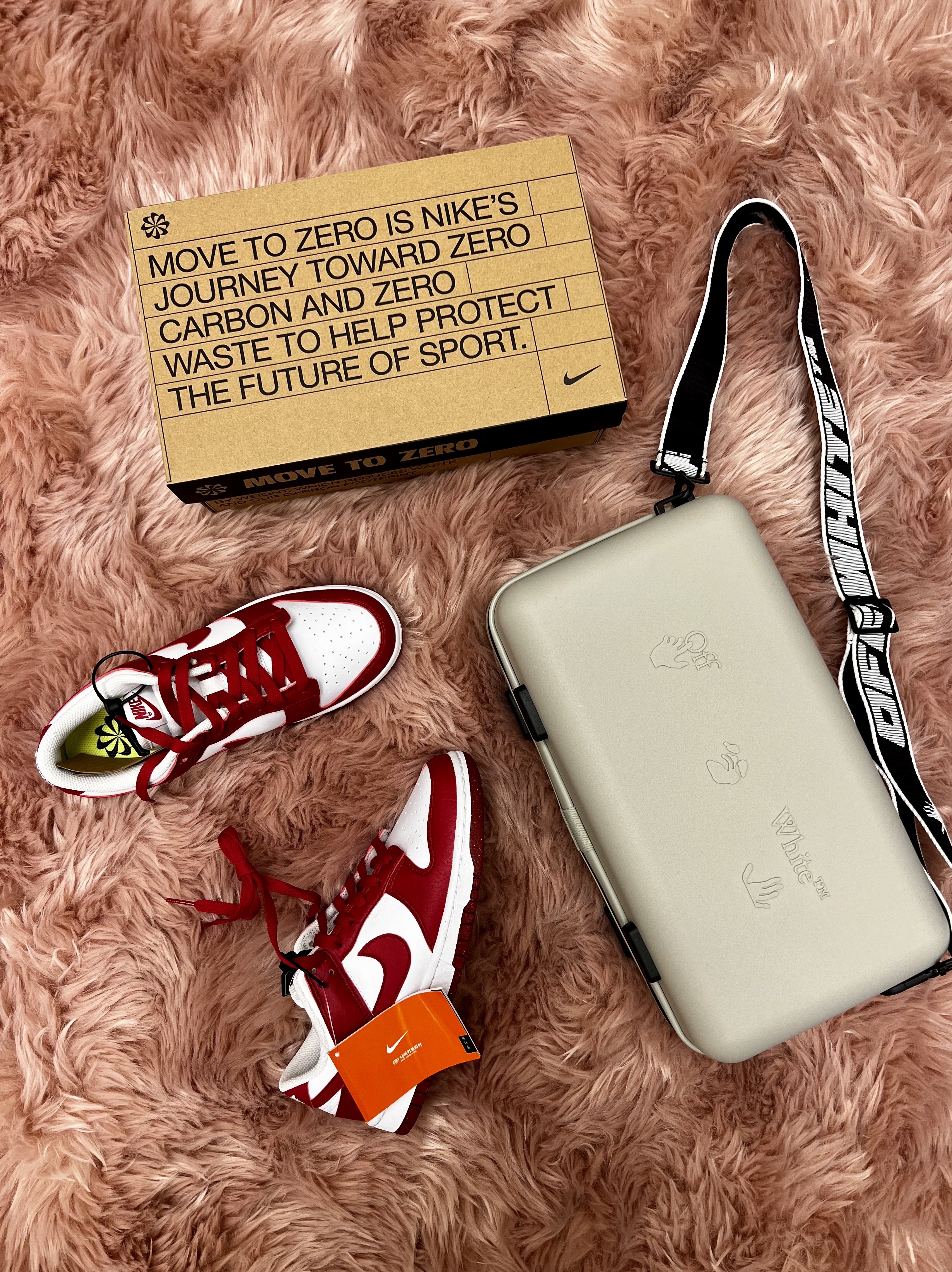 (W) Nike Dunk Low Next Nature Gym Red, Off-White x Amore Pacific Protection Box (Without Cosmetics) 착용 스타일