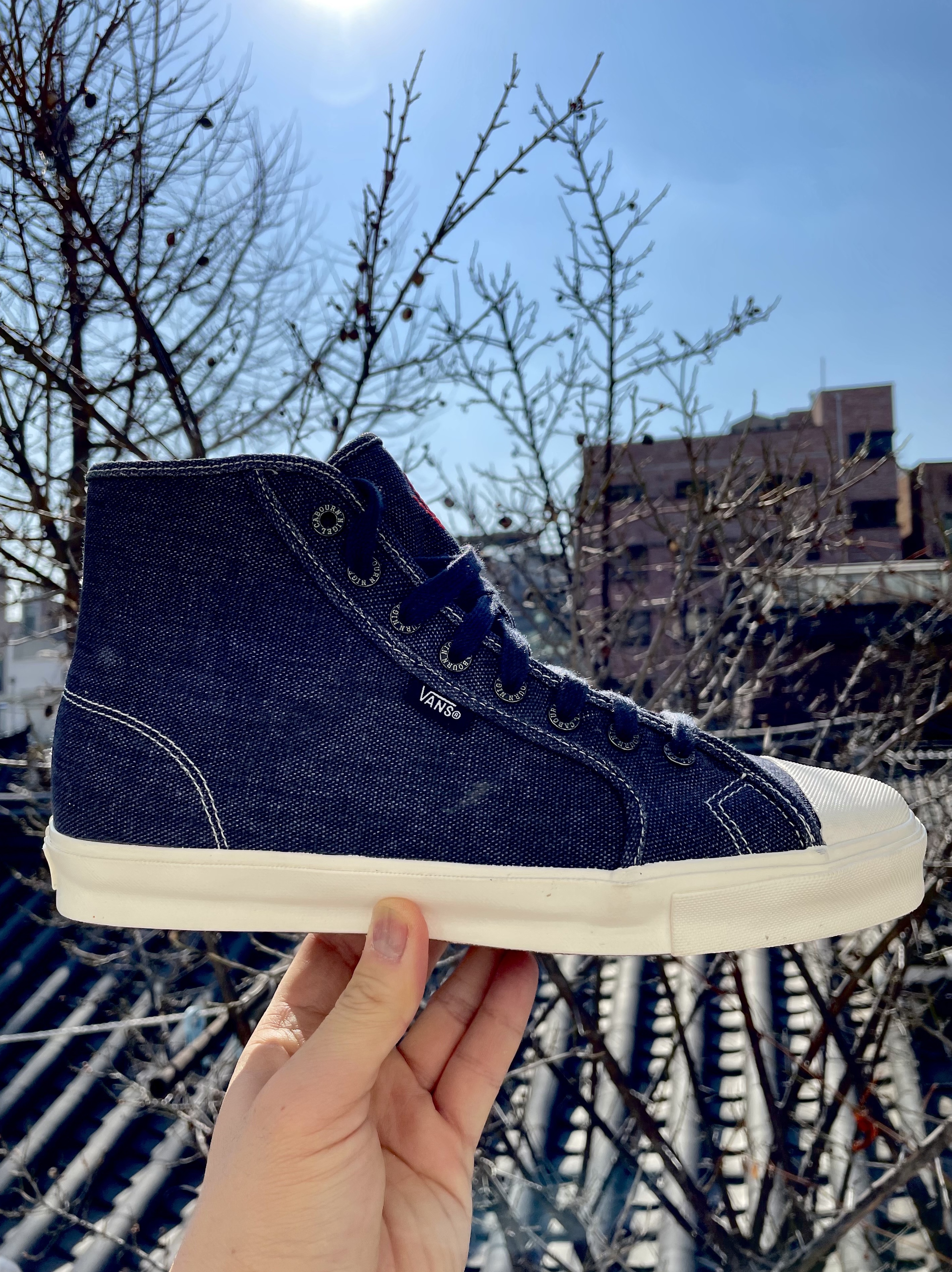 Vans Vault x Nigel Cabourn OG Style 24 LX Black Navy 착용 스타일 - 1