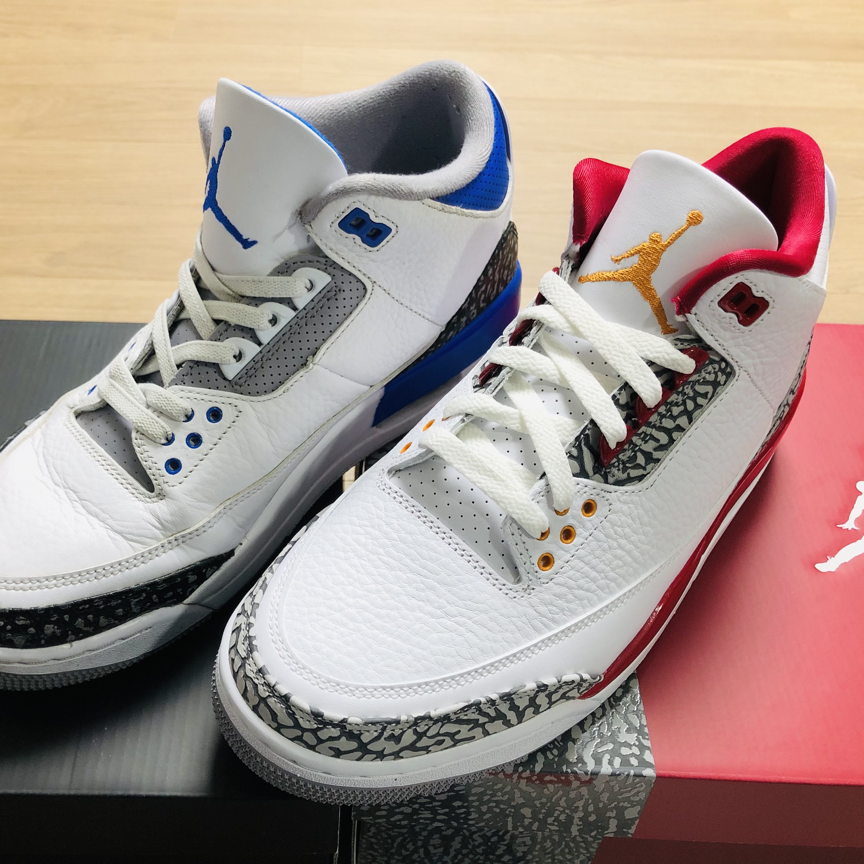 Jordan 3 Retro Cardinal Red, Jordan 3 Retro Racer Blue 착용 스타일 - 1