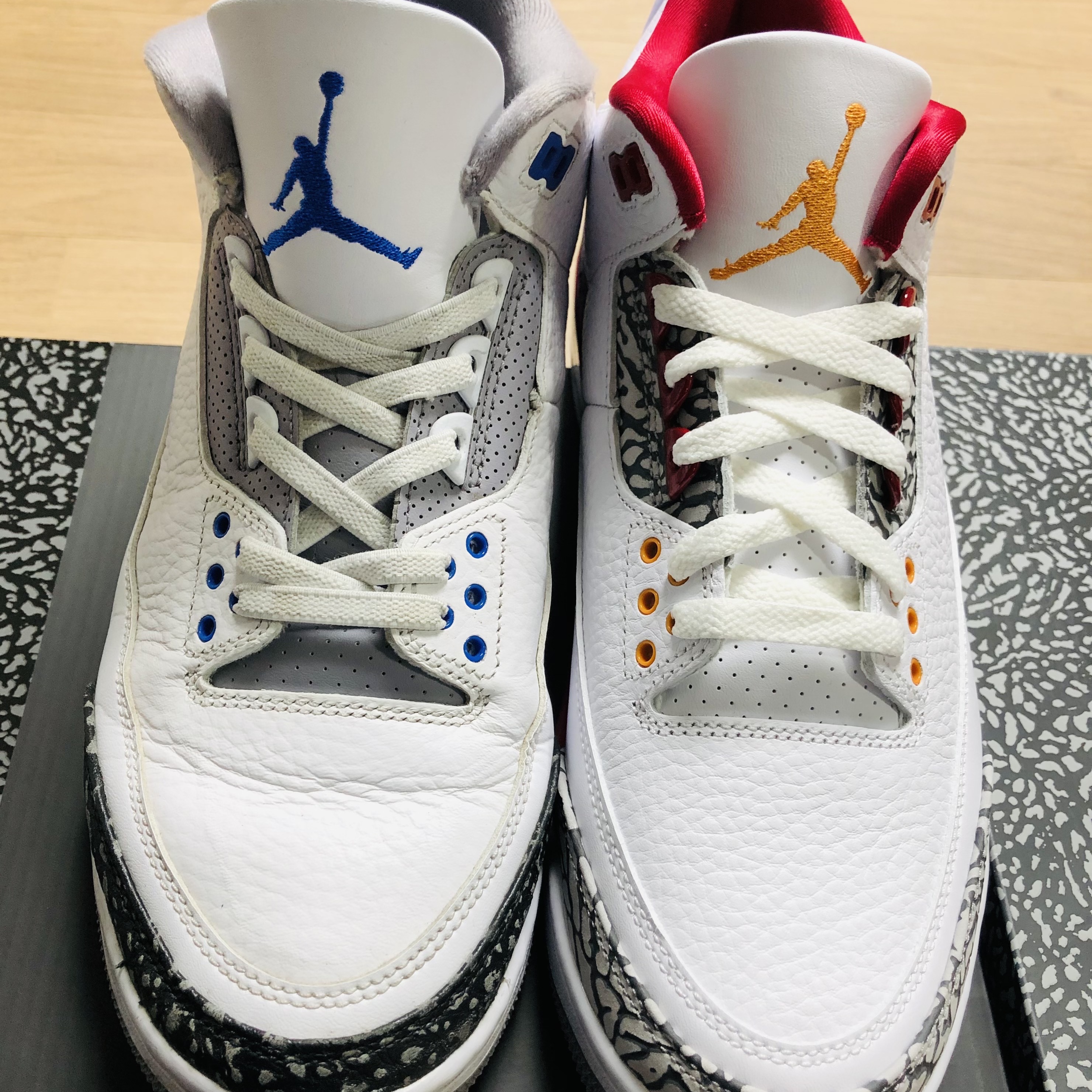 Jordan 3 Retro Cardinal Red, Jordan 3 Retro Racer Blue 착용 스타일 - 2