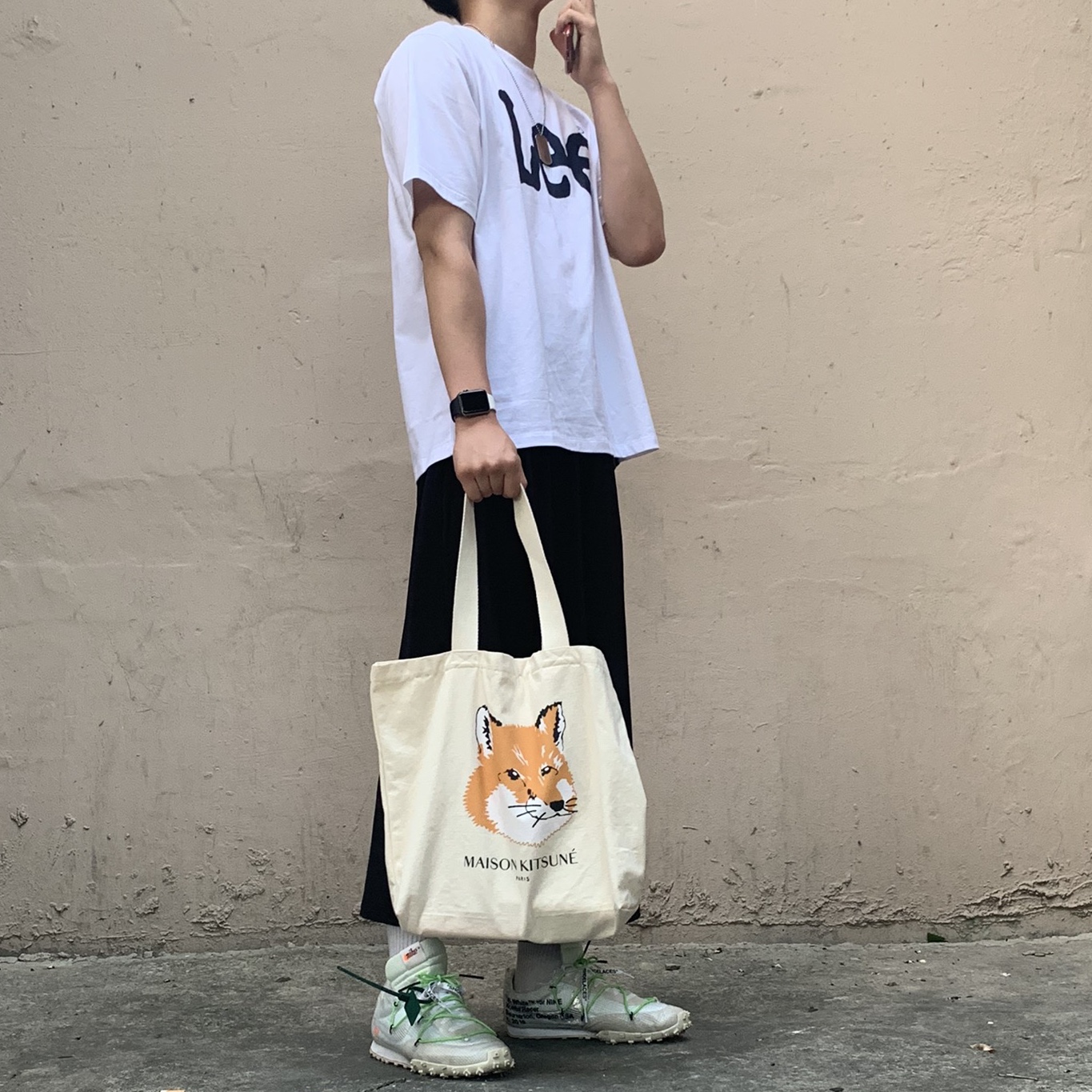 (W) Nike x Off-White Waffle Racer White 착용 스타일 - 1