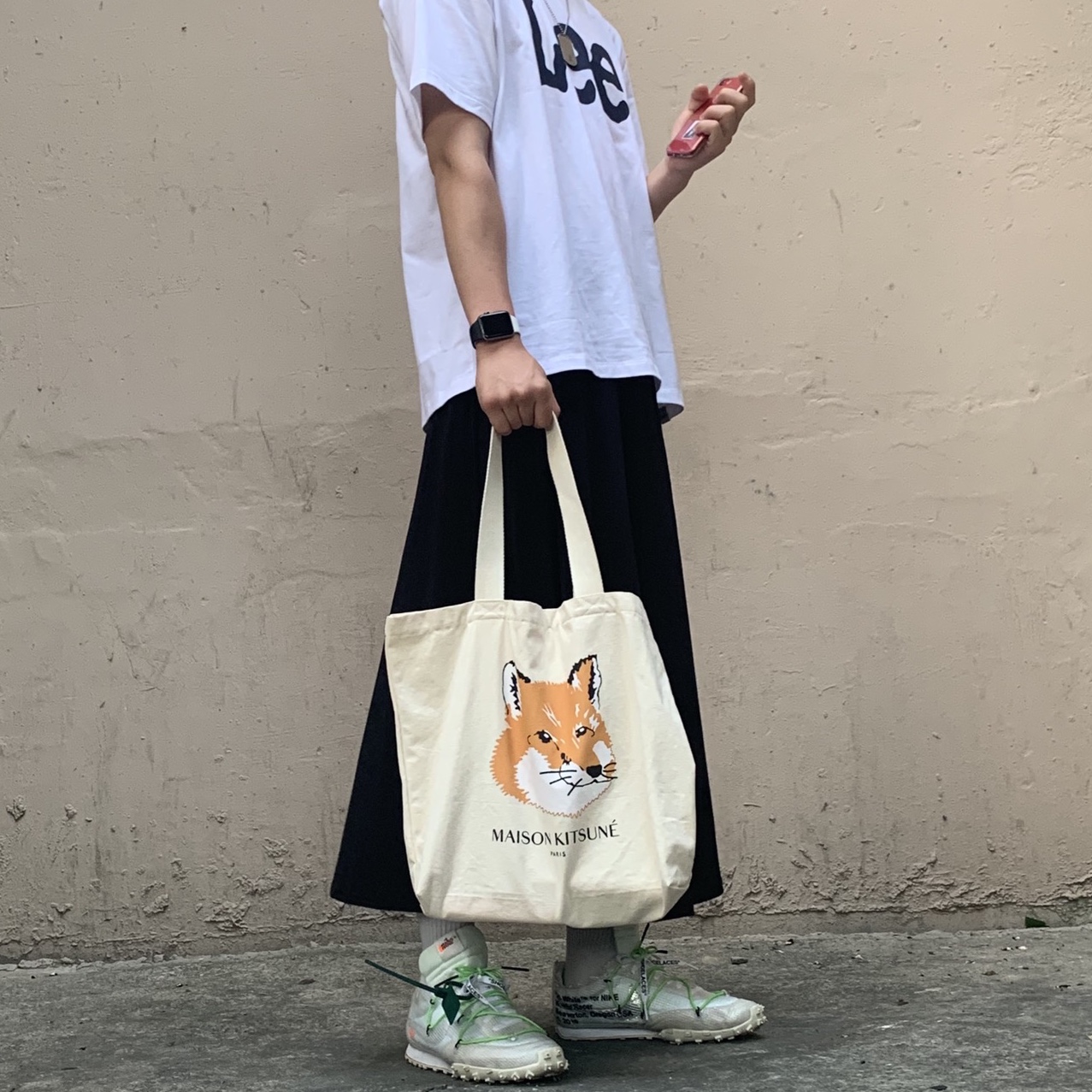 (W) Nike x Off-White Waffle Racer White 착용 스타일 - 2