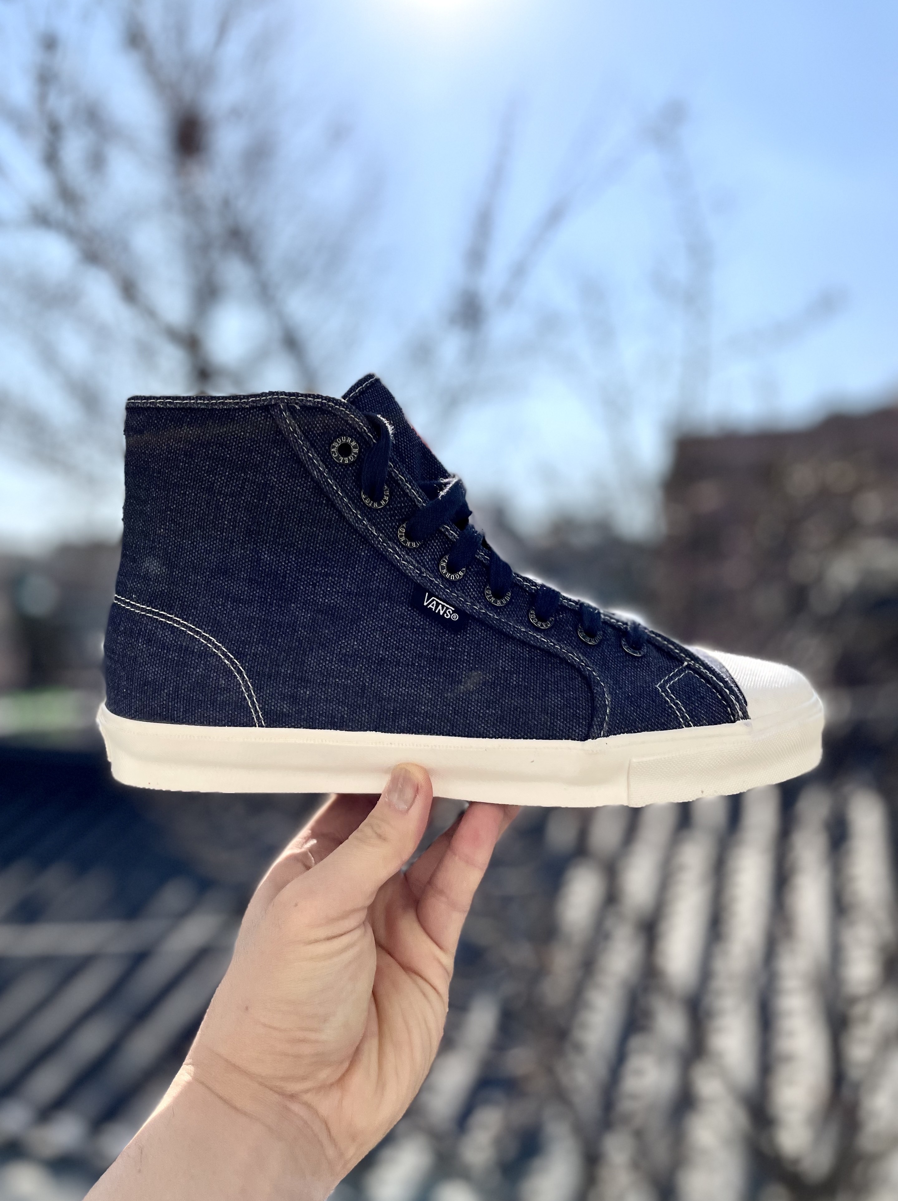 Vans Vault x Nigel Cabourn OG Style 24 LX Black Navy 착용 스타일 - 2