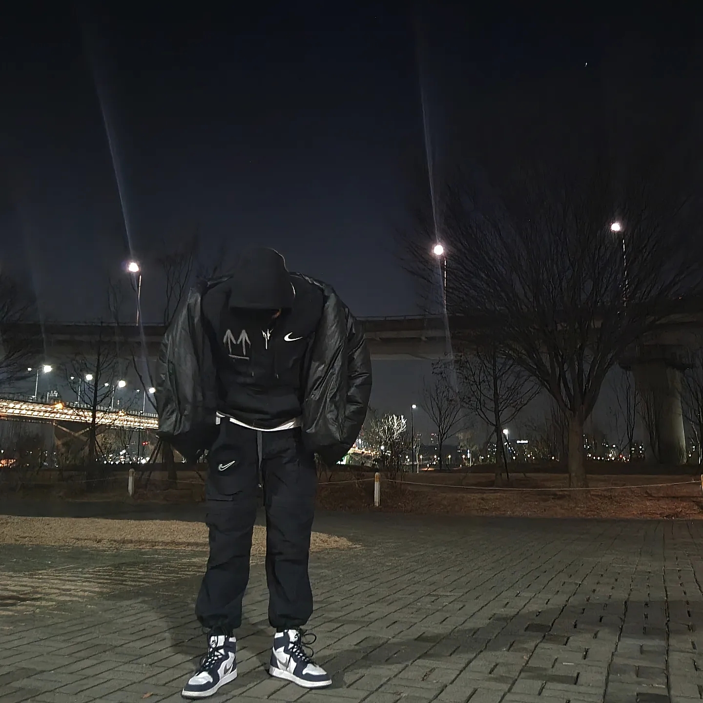 Nike x Off-White NRG RU Hoodie, Jordan 1 Retro High OG CO.JP Midnight Navy 착용 스타일 - 2