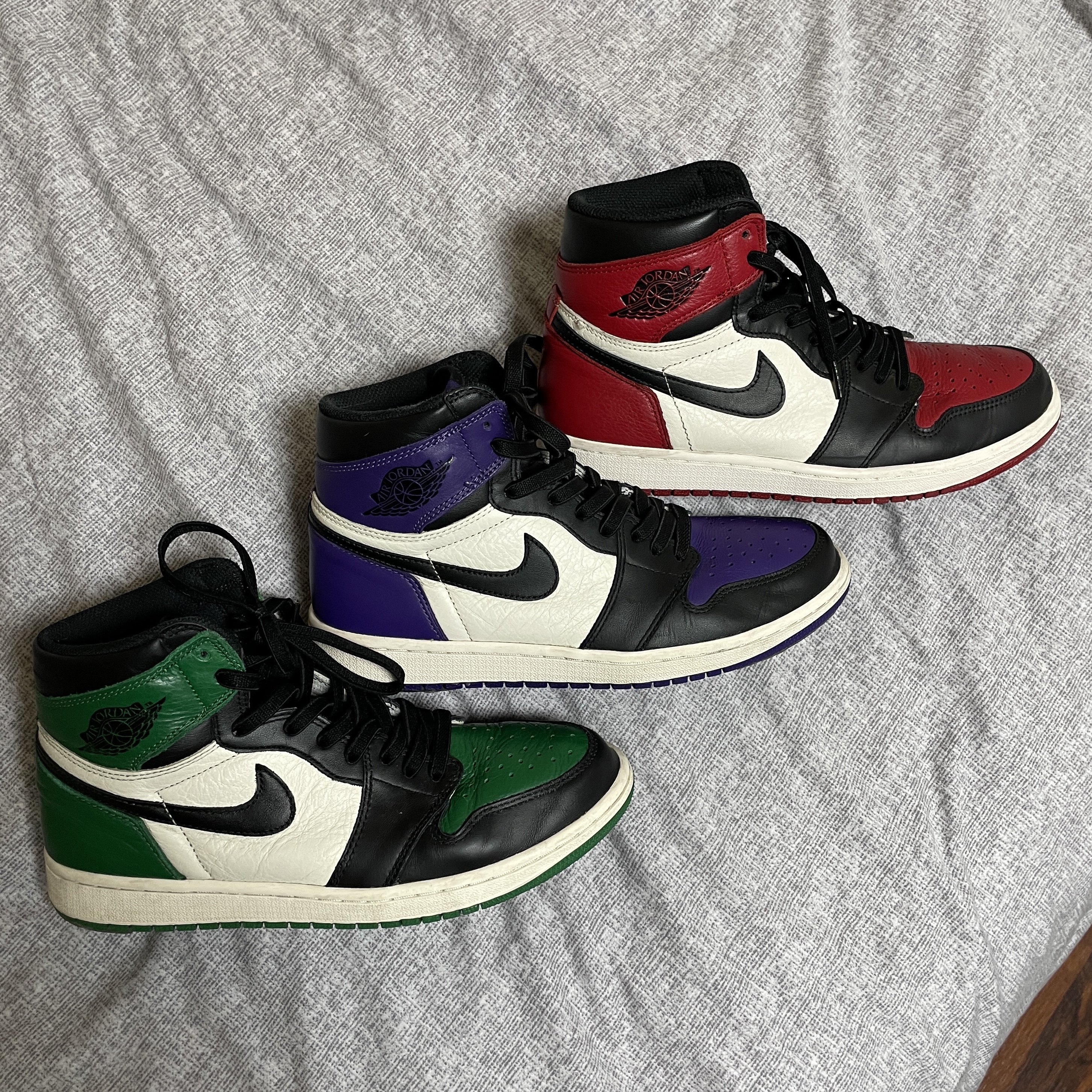 Jordan 1 Retro High OG Pine Green, Jordan 1 Retro High Court Purple 착용 스타일