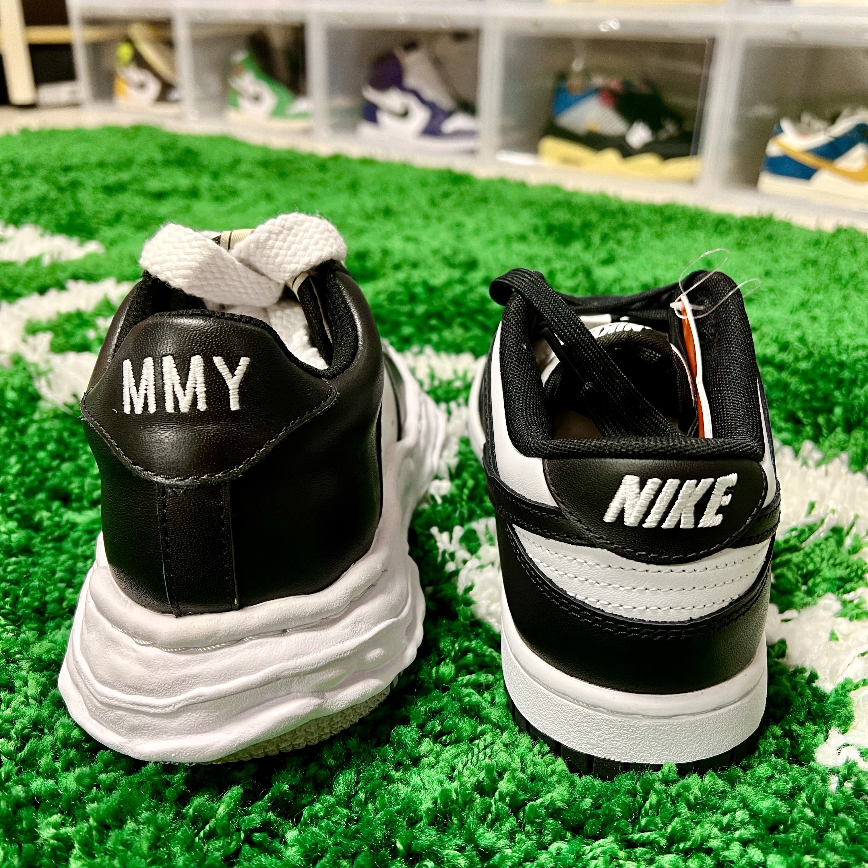 Maison Mihara Yasuhiro Wayne OG Sole Leather Low-top Sneakers Black White, Nike Dunk Low Retro Black 착용 스타일