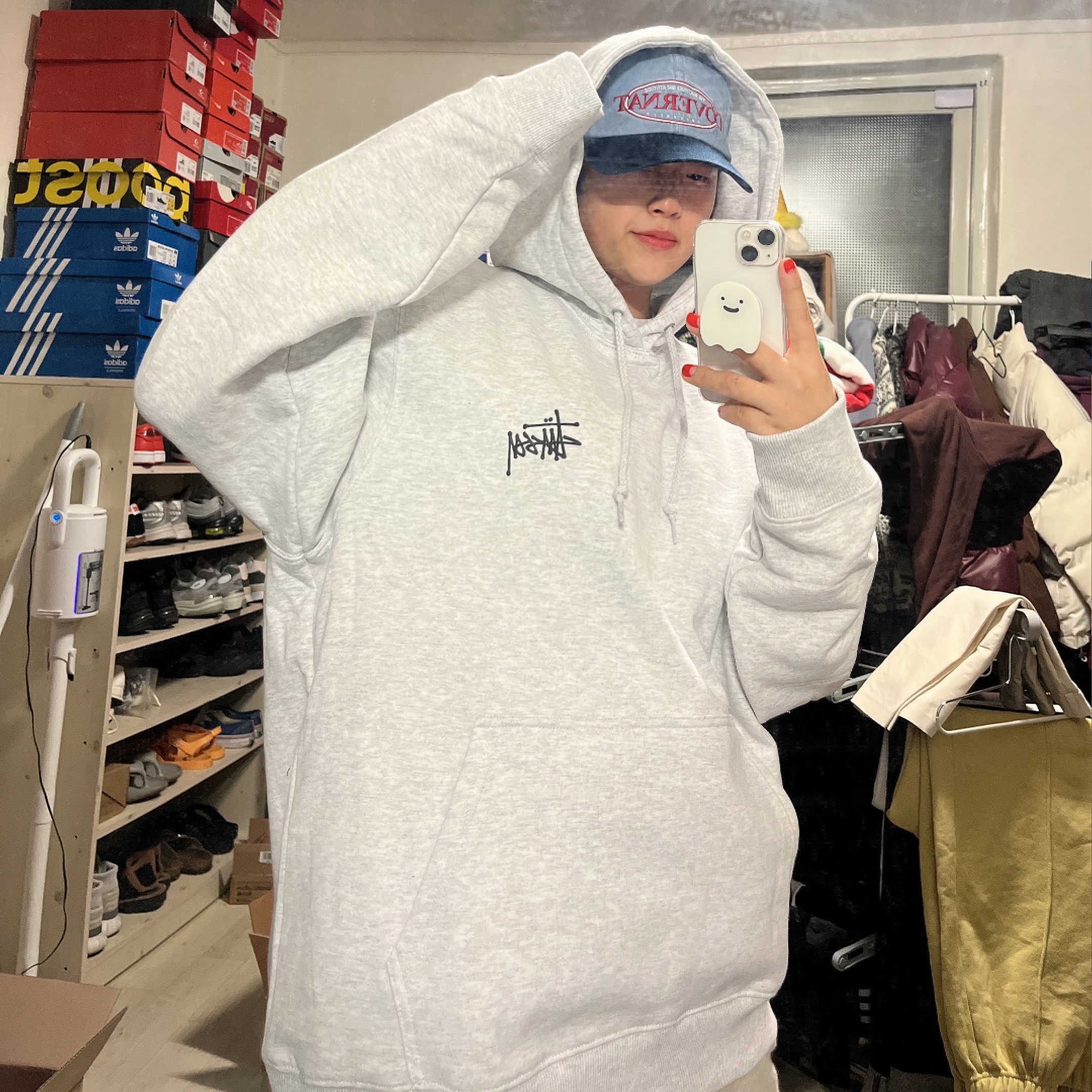 Stussy Basic Stussy Hoodie Ash Heather 2021 착용 스타일 - 2