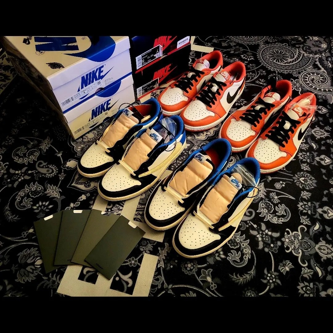 Jordan 1 x Travis Scott x Fragment Retro Low OG SP Military Blue, Jordan 1 Low OG Starfish 착용 스타일 - 2
