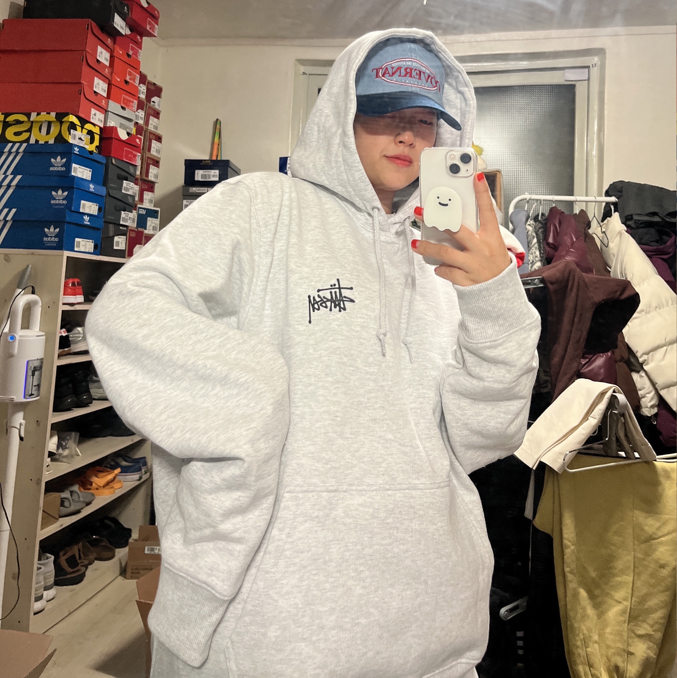 Stussy Basic Stussy Hoodie Ash Heather 2021 착용 스타일 - 1