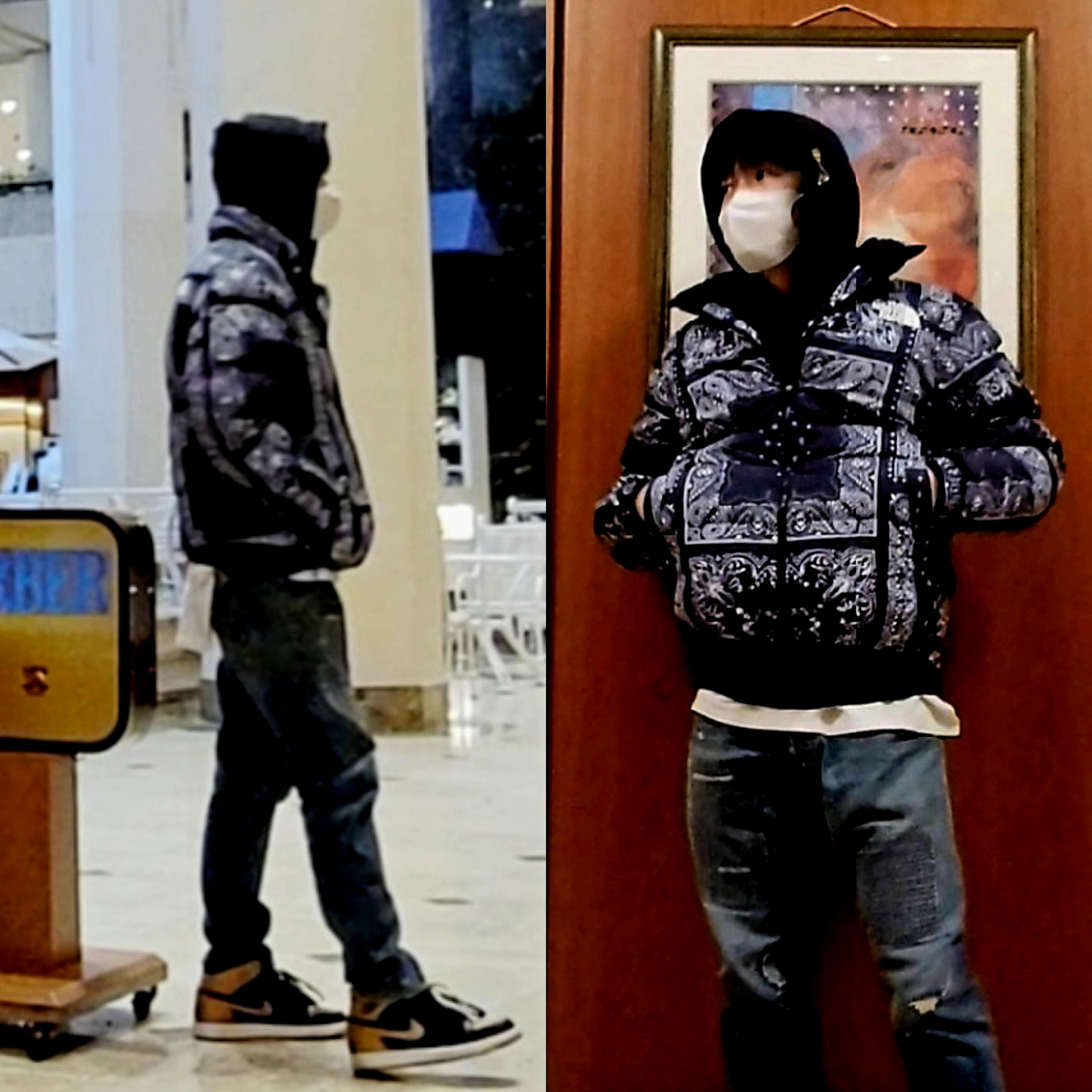 The North Face Aspen Air Jacket Dark Navy, Jordan 1 Retro Melo PE 착용 스타일