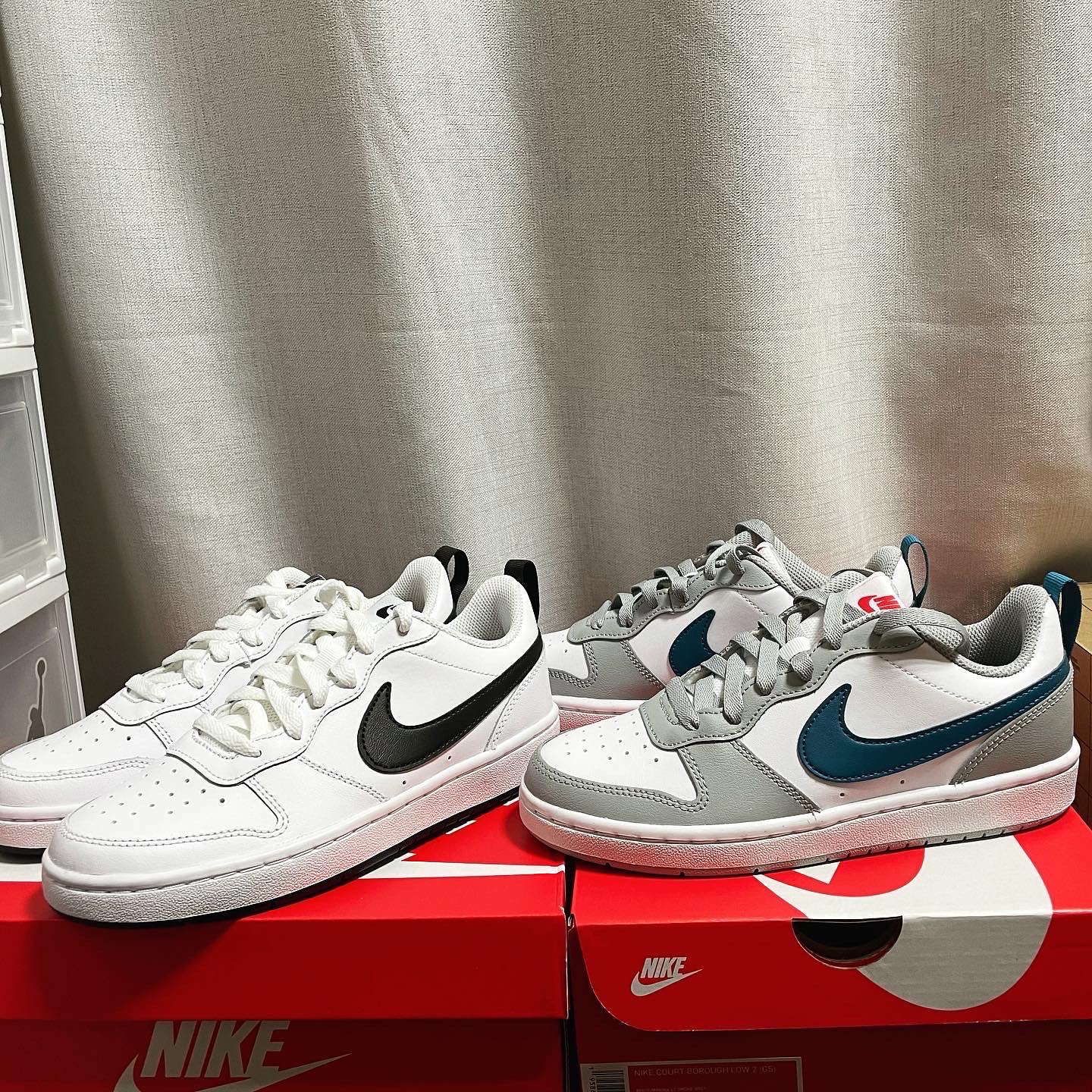 (GS) Nike Court Borough Low 2 Light Smoke Grey, (GS) Nike Court Borough Low 2 White Black 착용 스타일 - 1