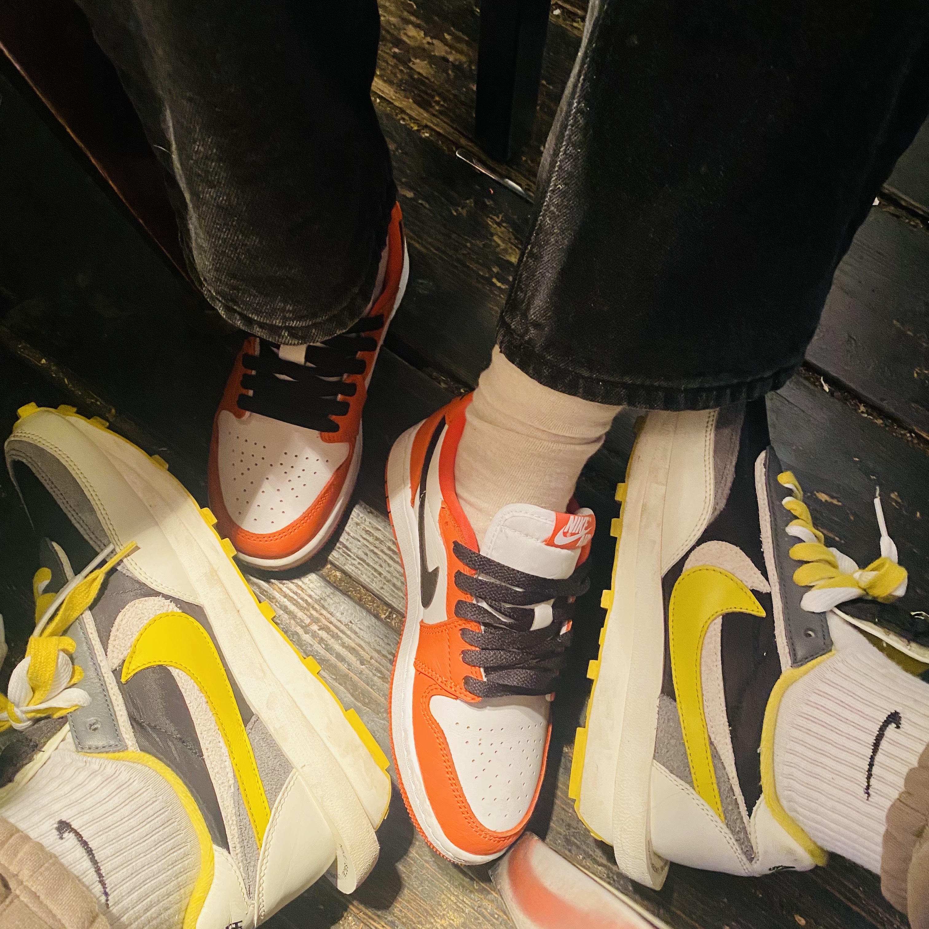 (W) Jordan 1 Low OG Starfish, Nike x Sacai x Undercover LDWaffle Black Bright Citron 착용 스타일