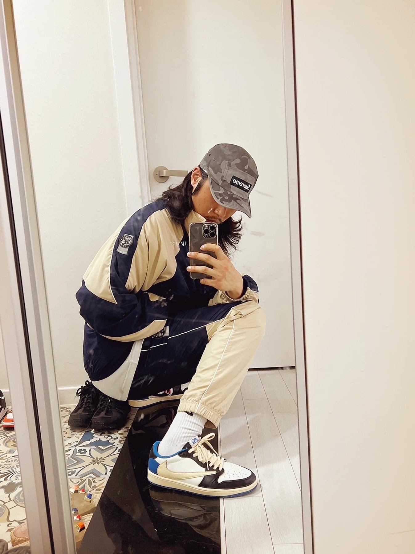Nike x Cav Empt Track Jacket Navy, Nike x Cav Empt Track Pants Navy 착용 스타일 - 3