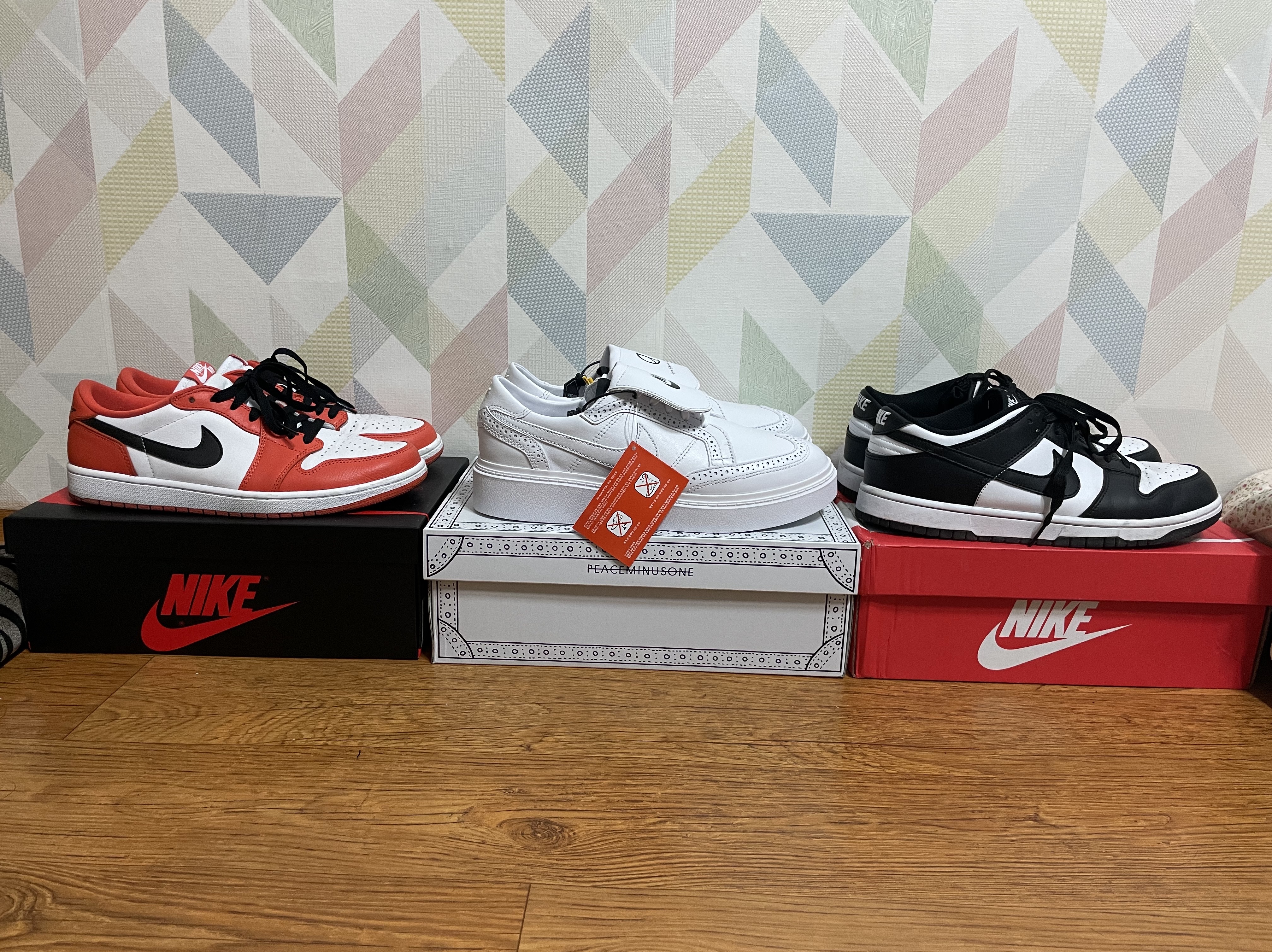 Nike x Peaceminusone Kwondo1 White, Jordan 1 Low OG Starfish 착용 스타일 - 2