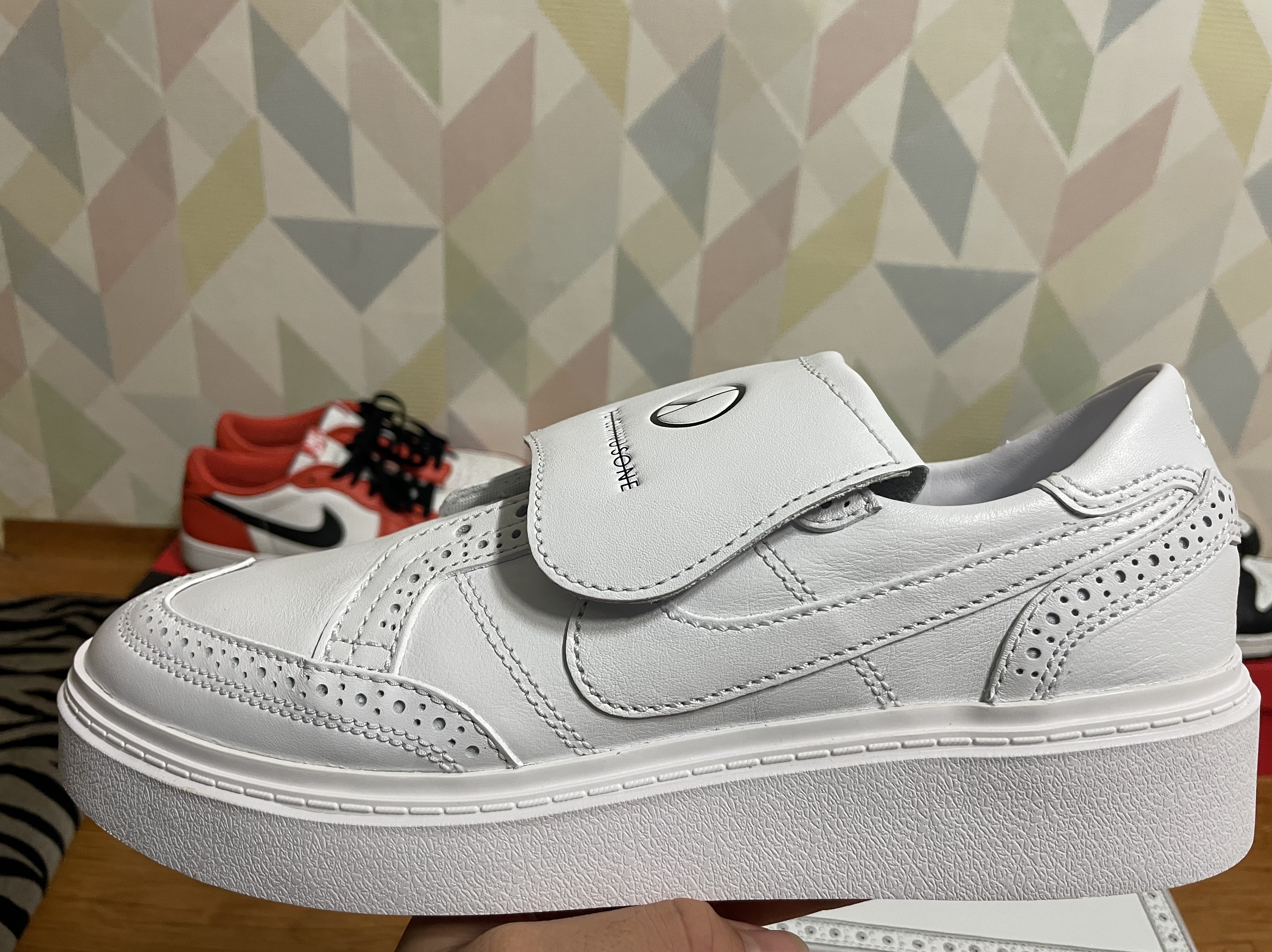 Nike x Peaceminusone Kwondo1 White, Jordan 1 Low OG Starfish 착용 스타일 - 1