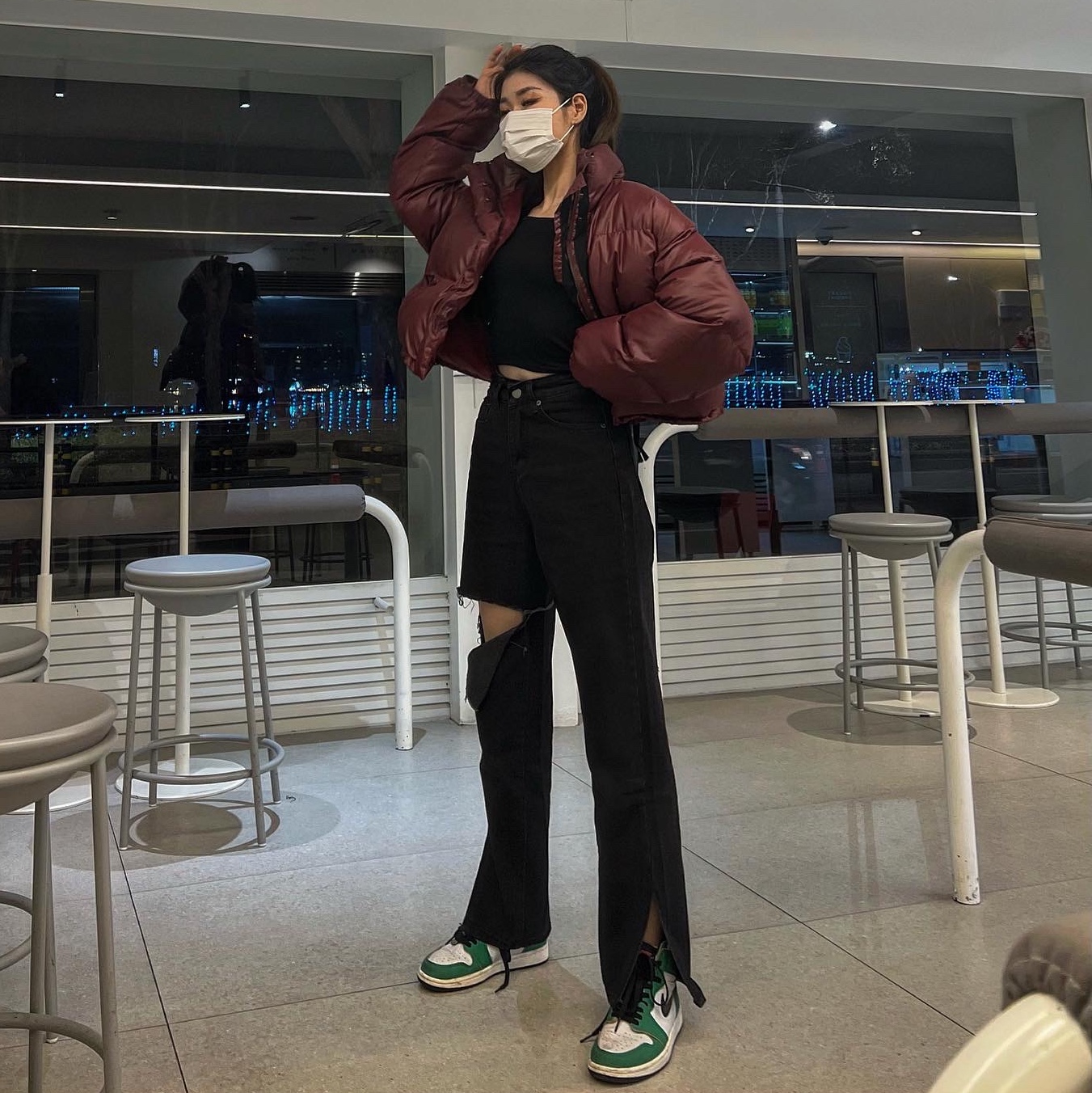 (W) Jordan 1 Retro High OG Lucky Green 착용 스타일 - 1