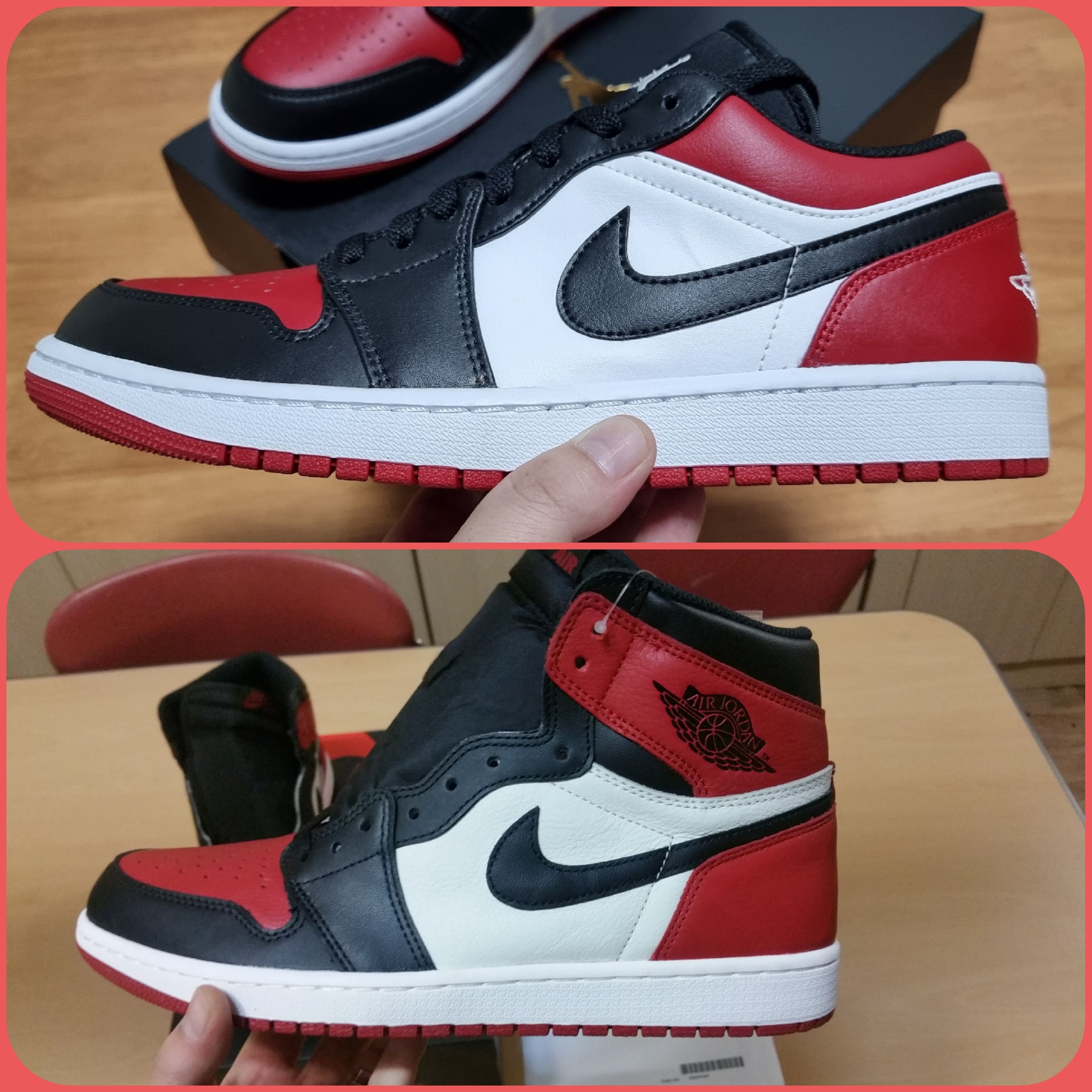 Jordan 1 Low Bred Toe, Jordan 1 Retro High OG Bred Toe 착용 스타일