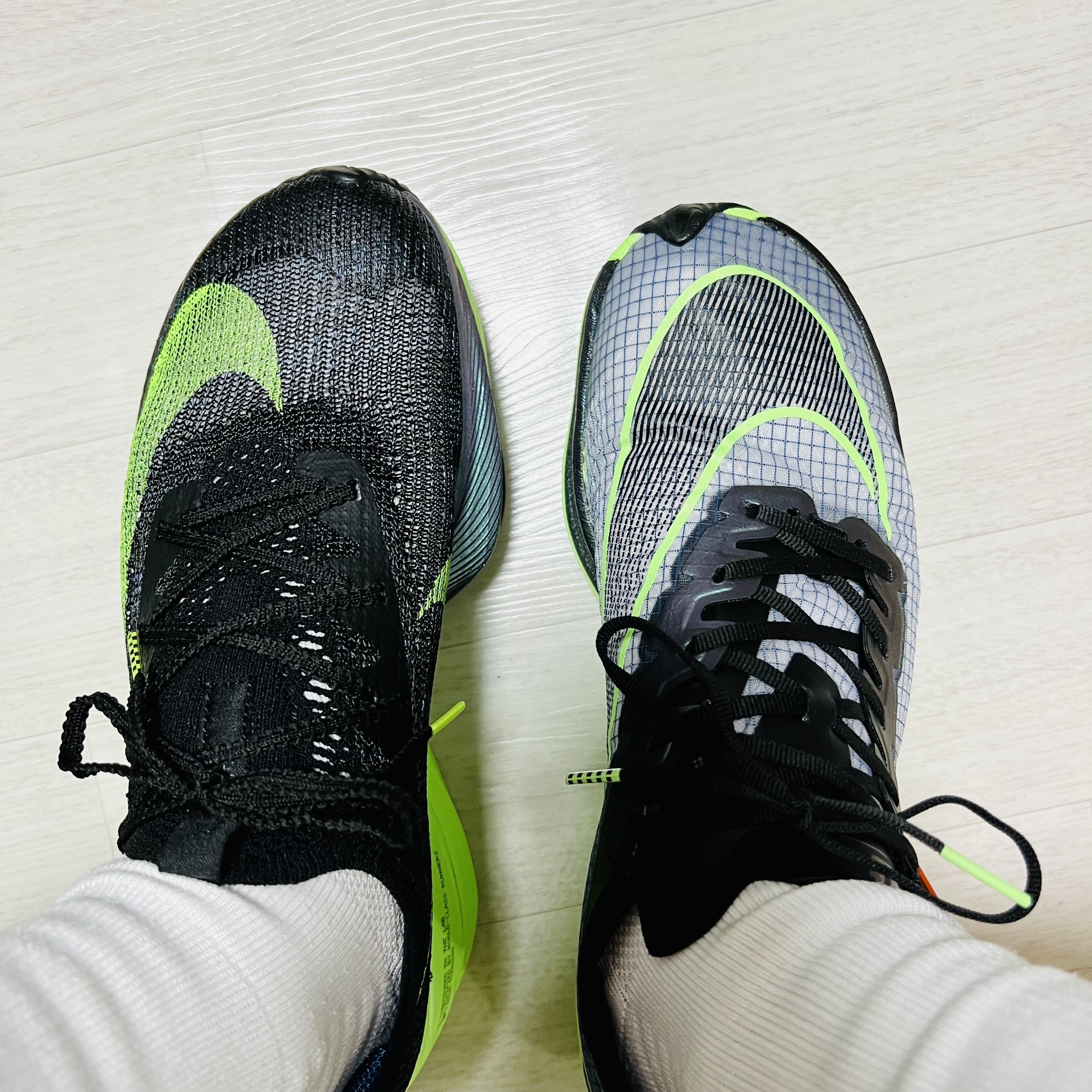 Nike Air Zoom Alphafly Next% Black Electric Green, Nike ZoomX VaporFly Next% Valerian Blue 착용 스타일 - 4