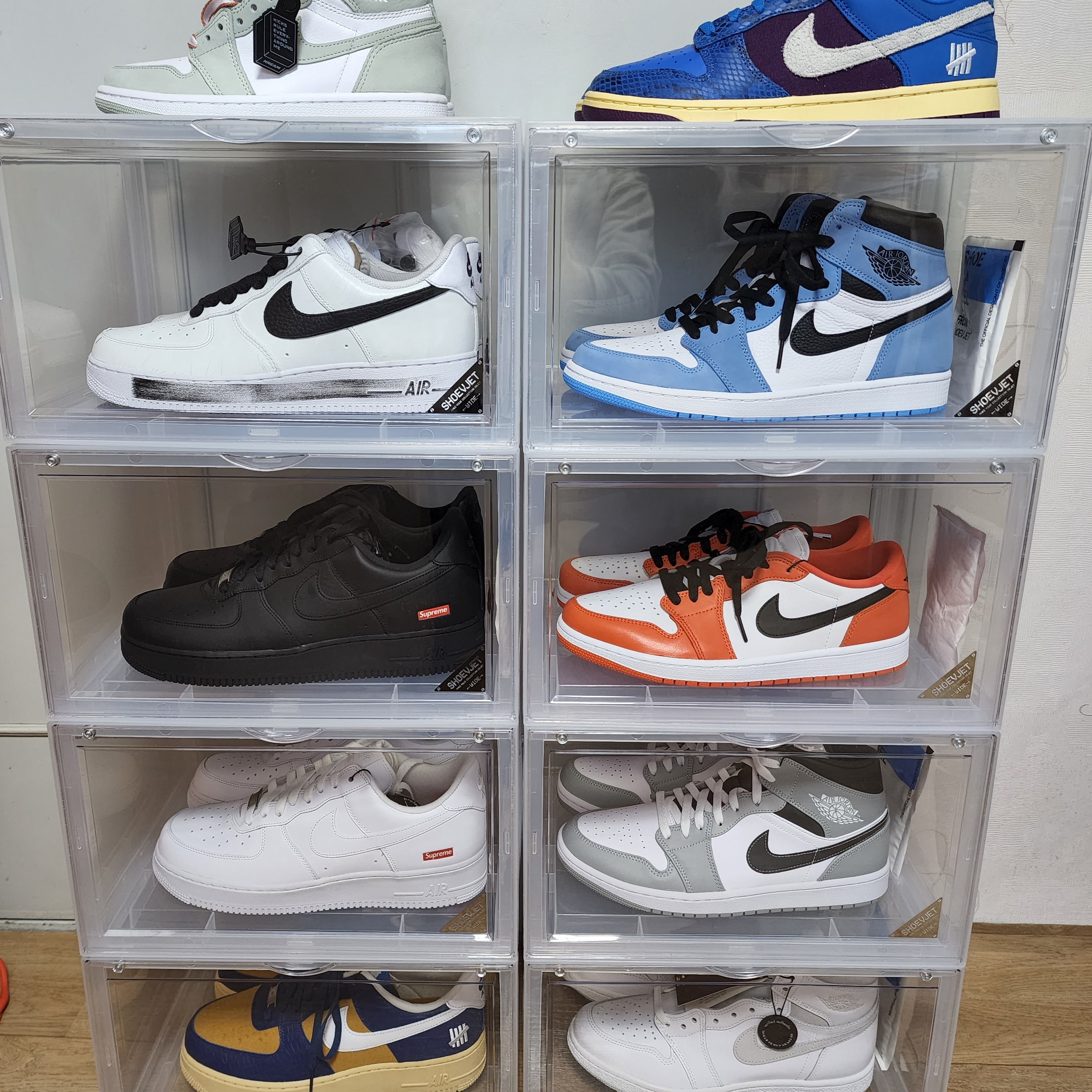 Jordan 1 Retro High OG University Blue, Jordan 1 Low OG Starfish 착용 스타일