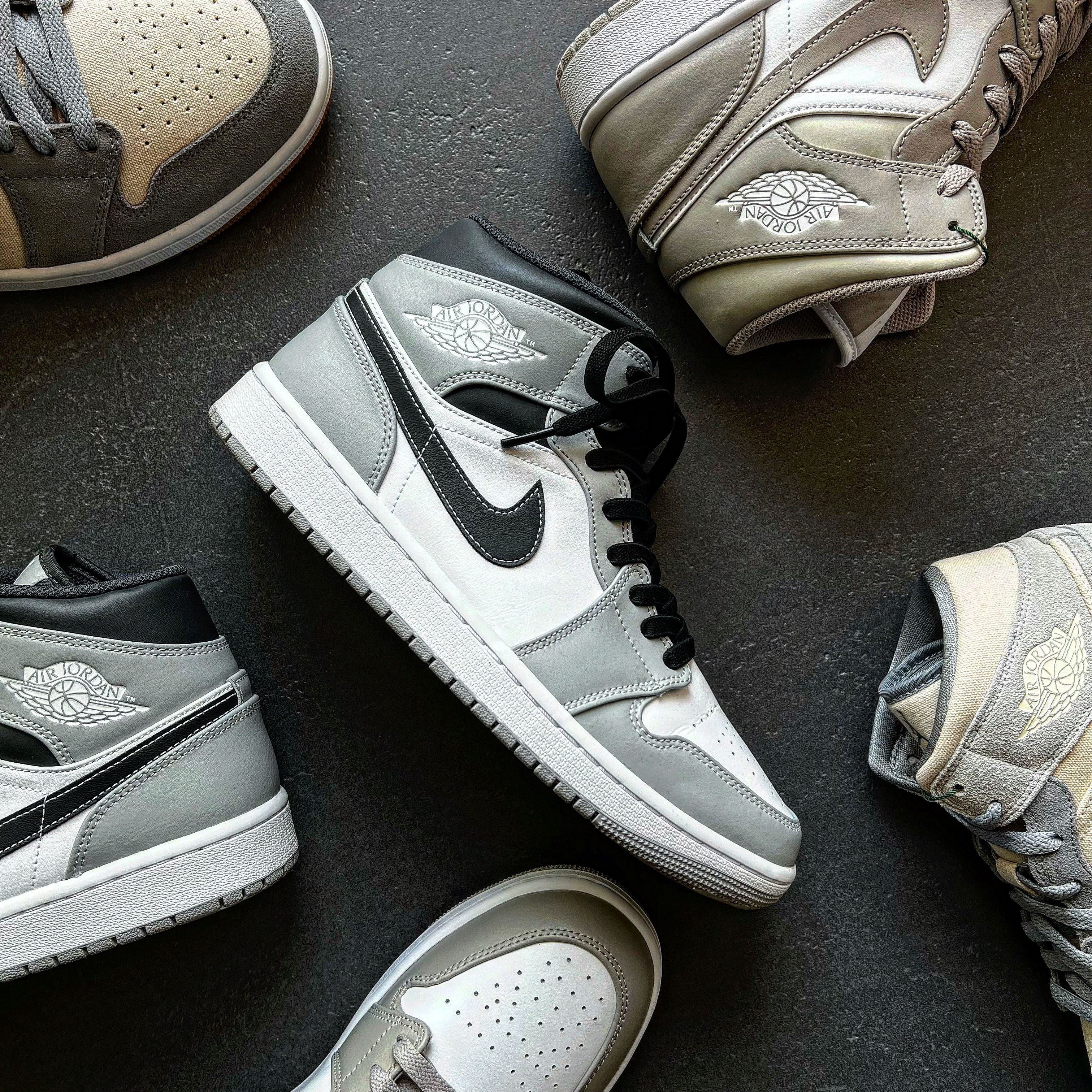 Jordan 1 Mid Light Smoke Grey Anthracite, Jordan 1 Mid College Grey 착용 스타일