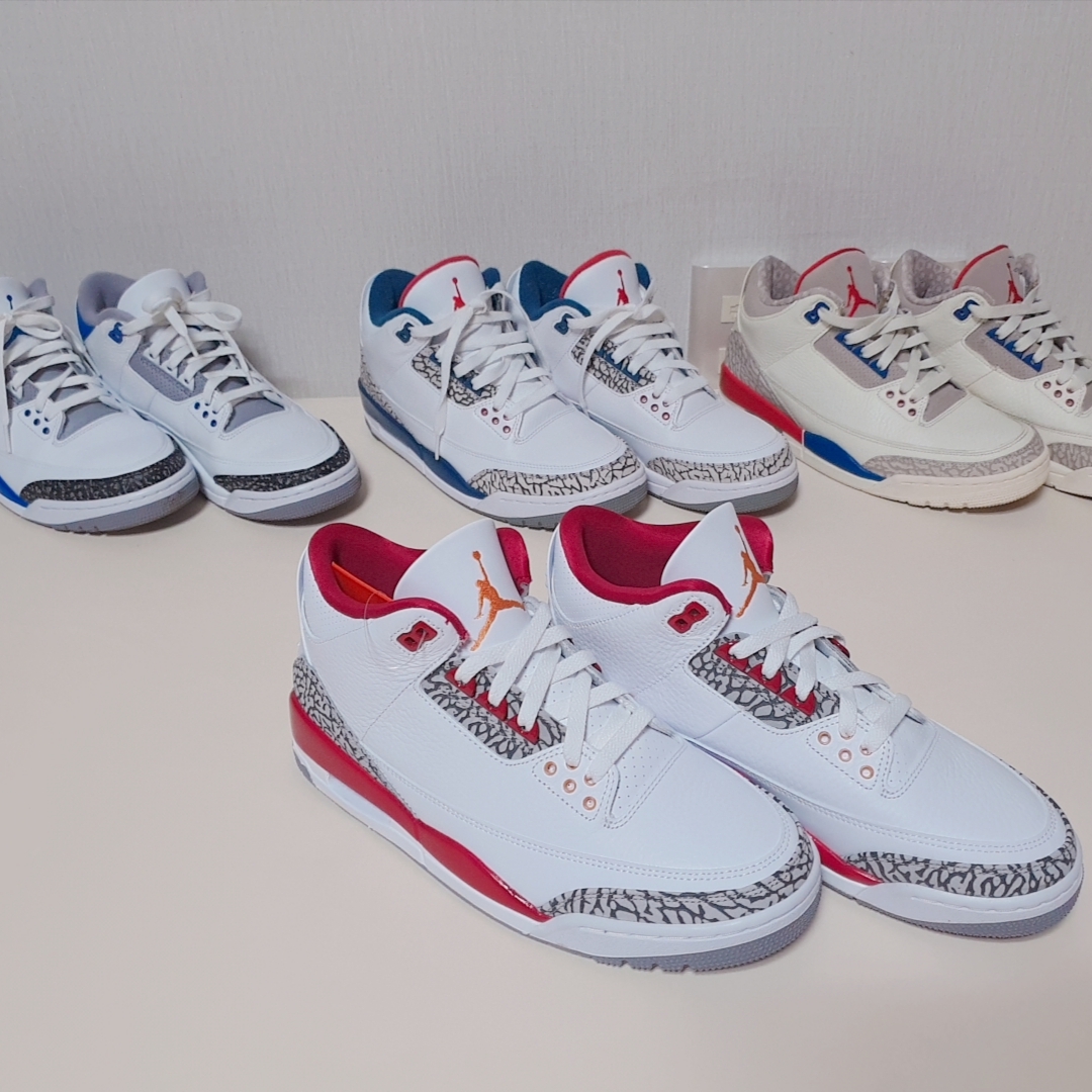 Jordan 3 Retro Cardinal Red, Jordan 3 Retro Racer Blue 착용 스타일