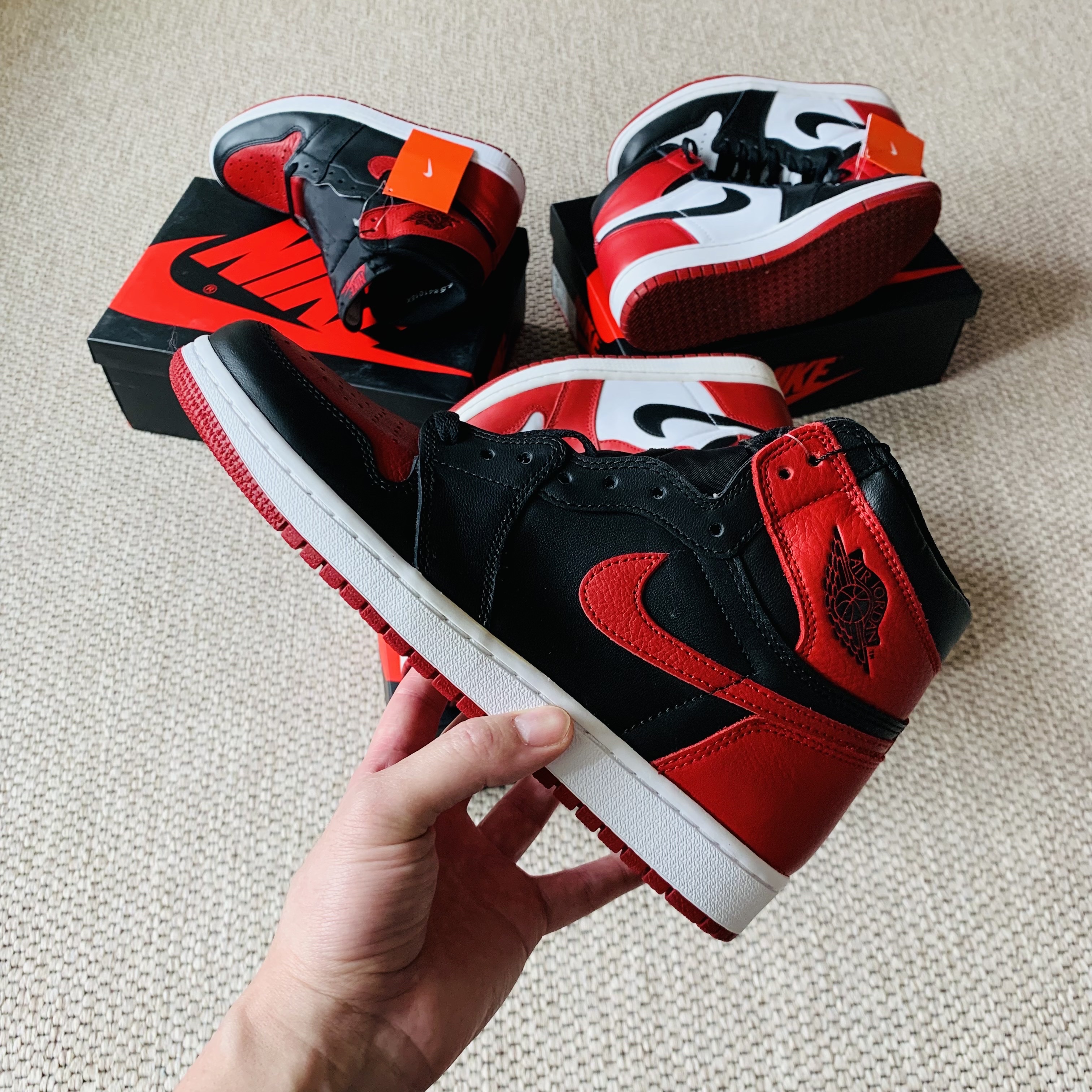 Jordan 1 Retro High OG Chicago 2015, Jordan 1 Retro High OG Bred Banned 2016 착용 스타일 - 4