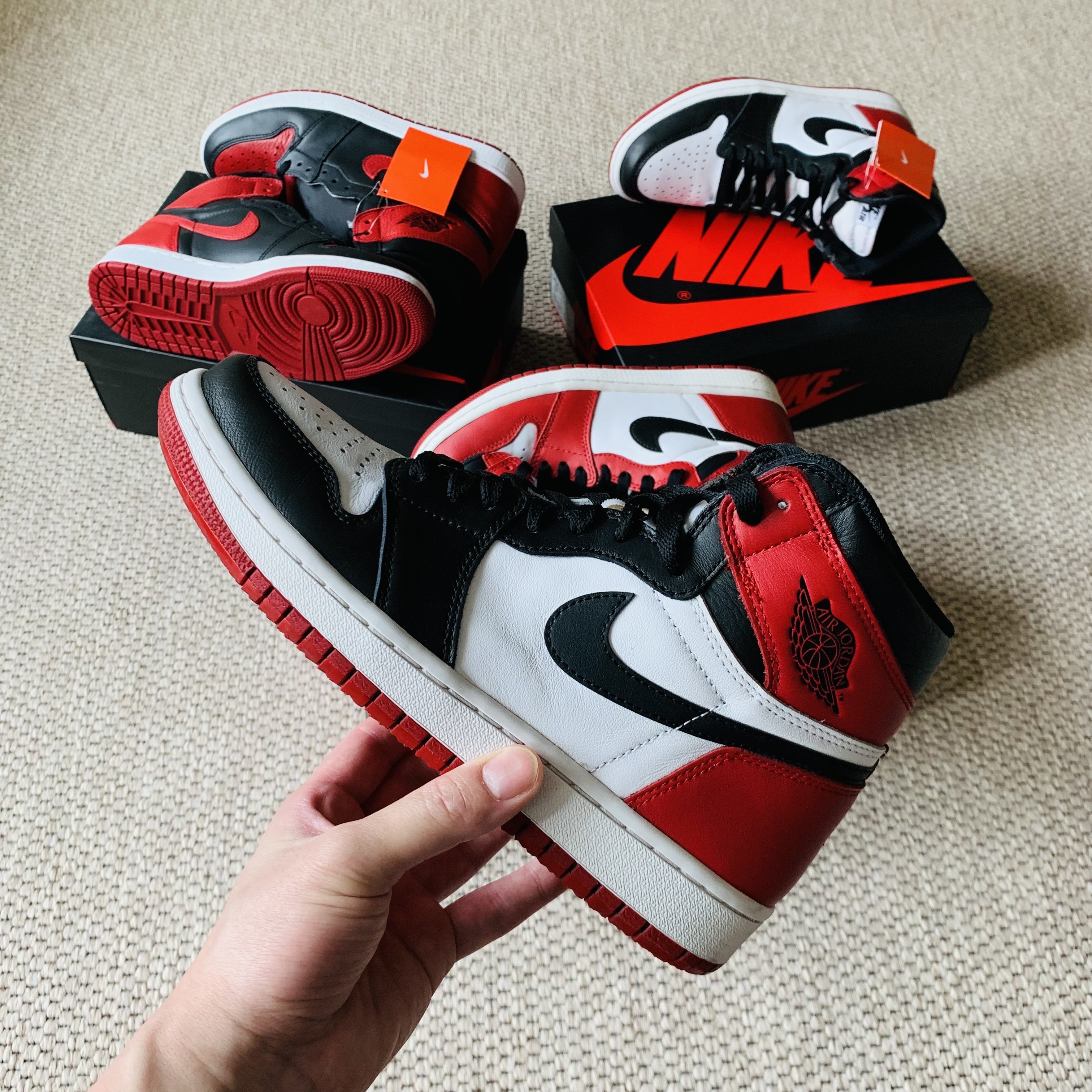 Jordan 1 Retro High OG Chicago 2015, Jordan 1 Retro High OG Bred Banned 2016 착용 스타일 - 5