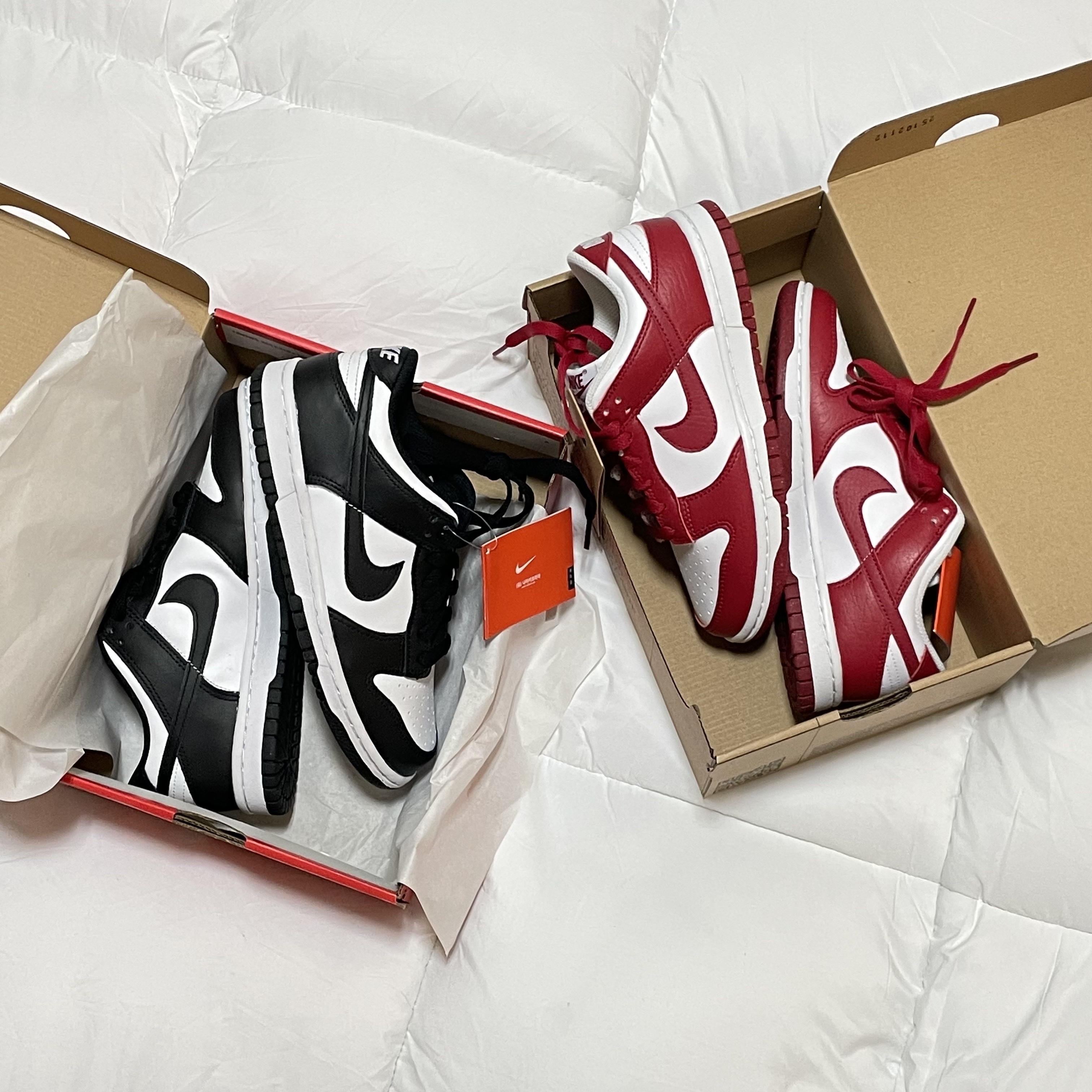 (W) Nike Dunk Low Next Nature Gym Red, Nike x Off-White Dunk Low University Red 착용 스타일