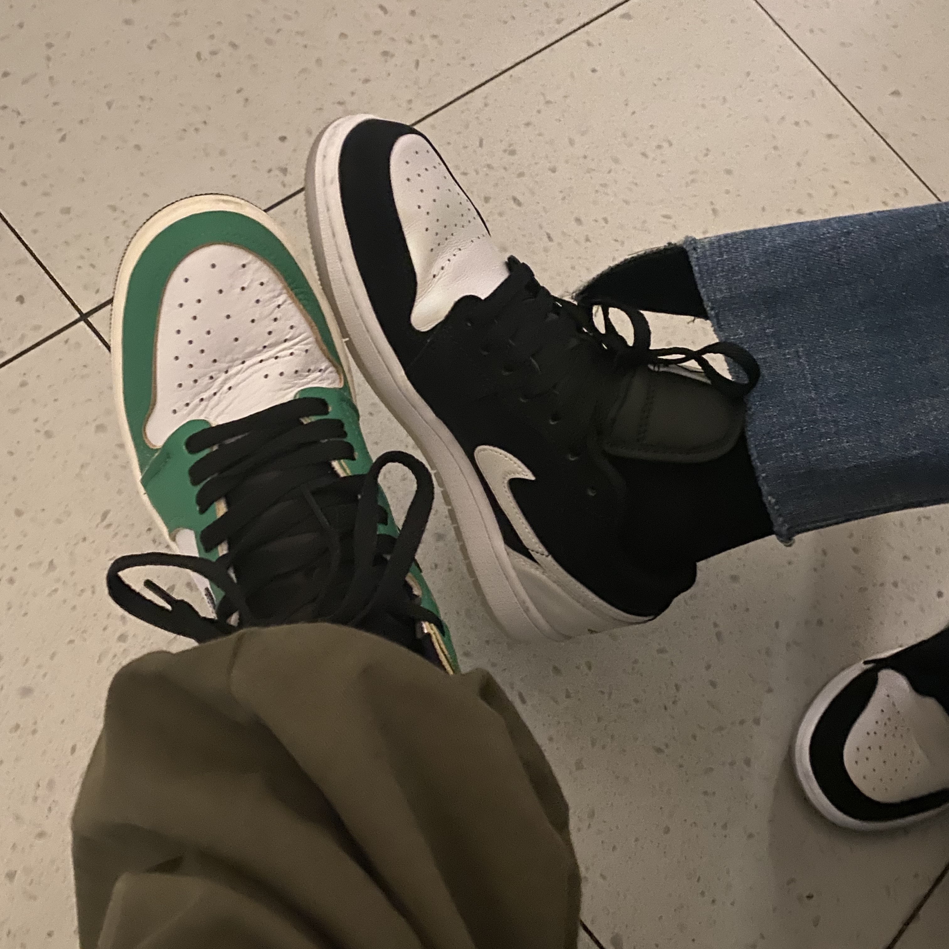 (W) Jordan 1 Retro High OG Lucky Green, Jordan 1 Low SE Diamond 착용 스타일