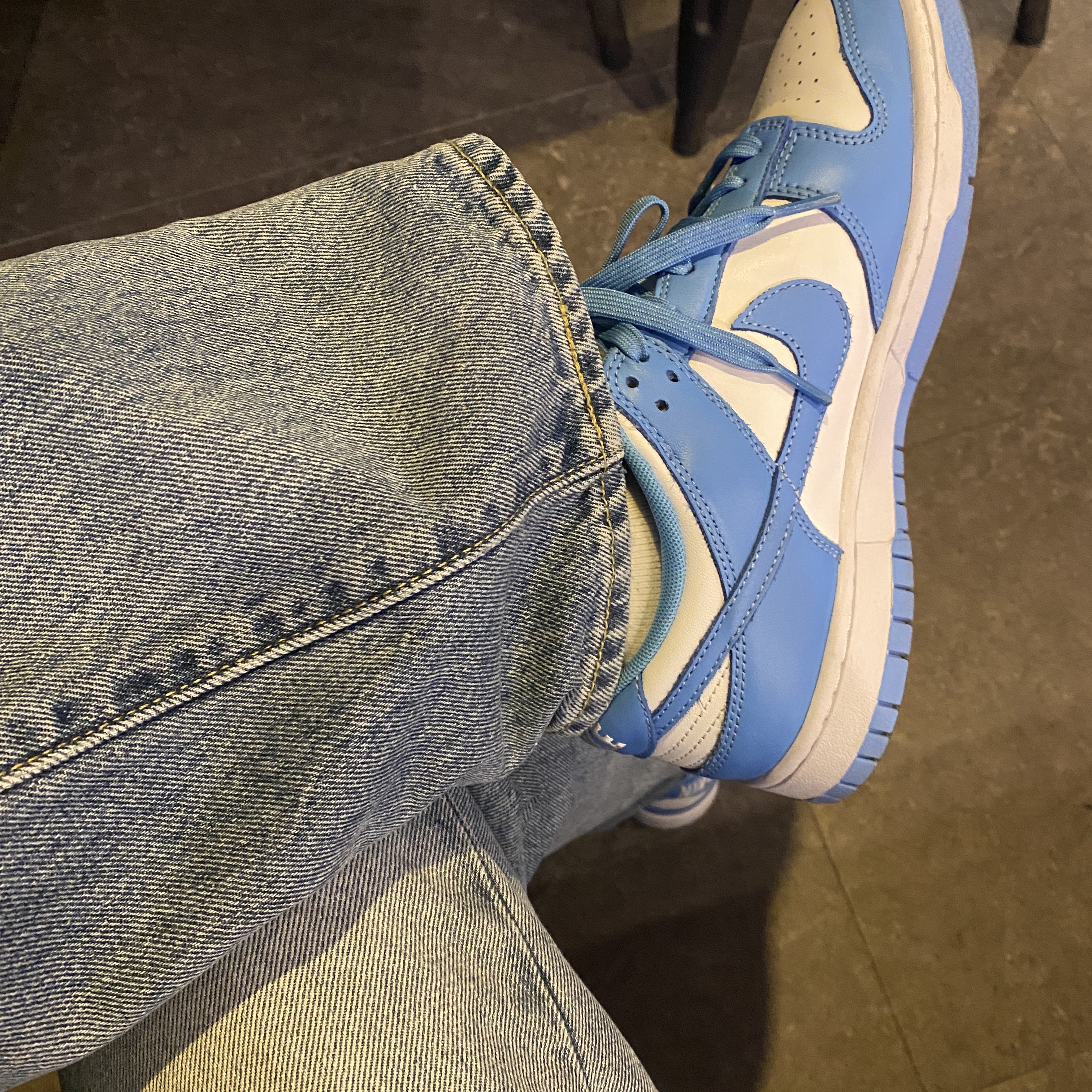 Nike Dunk Low Retro University Blue, (W) Nike Dunk Low Essential Blue Paisley 착용 스타일 - 1